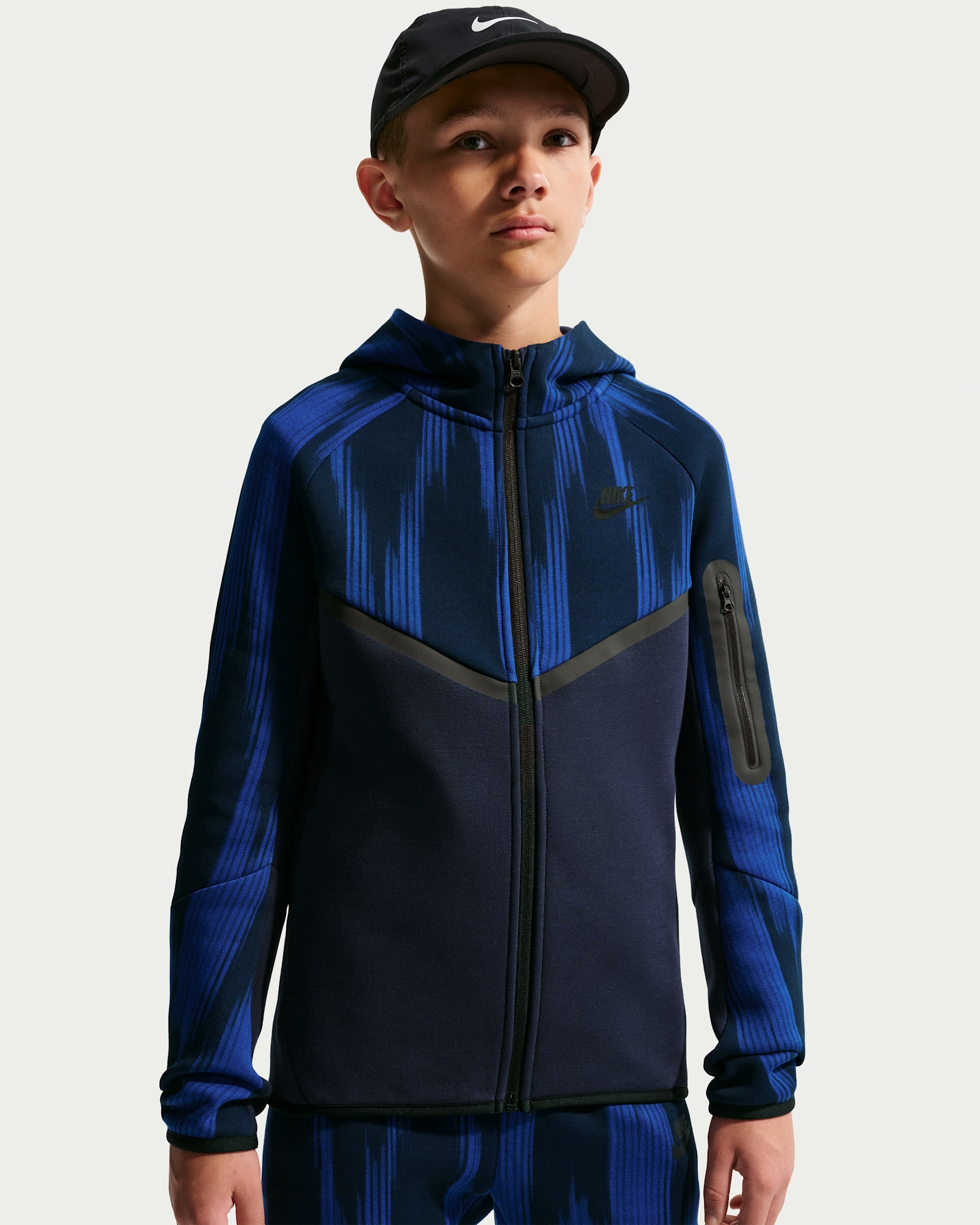 Sweat à capuche et zip Nike Tech Fleece pour ado (garçon) - Obsidian/Noir/Noir