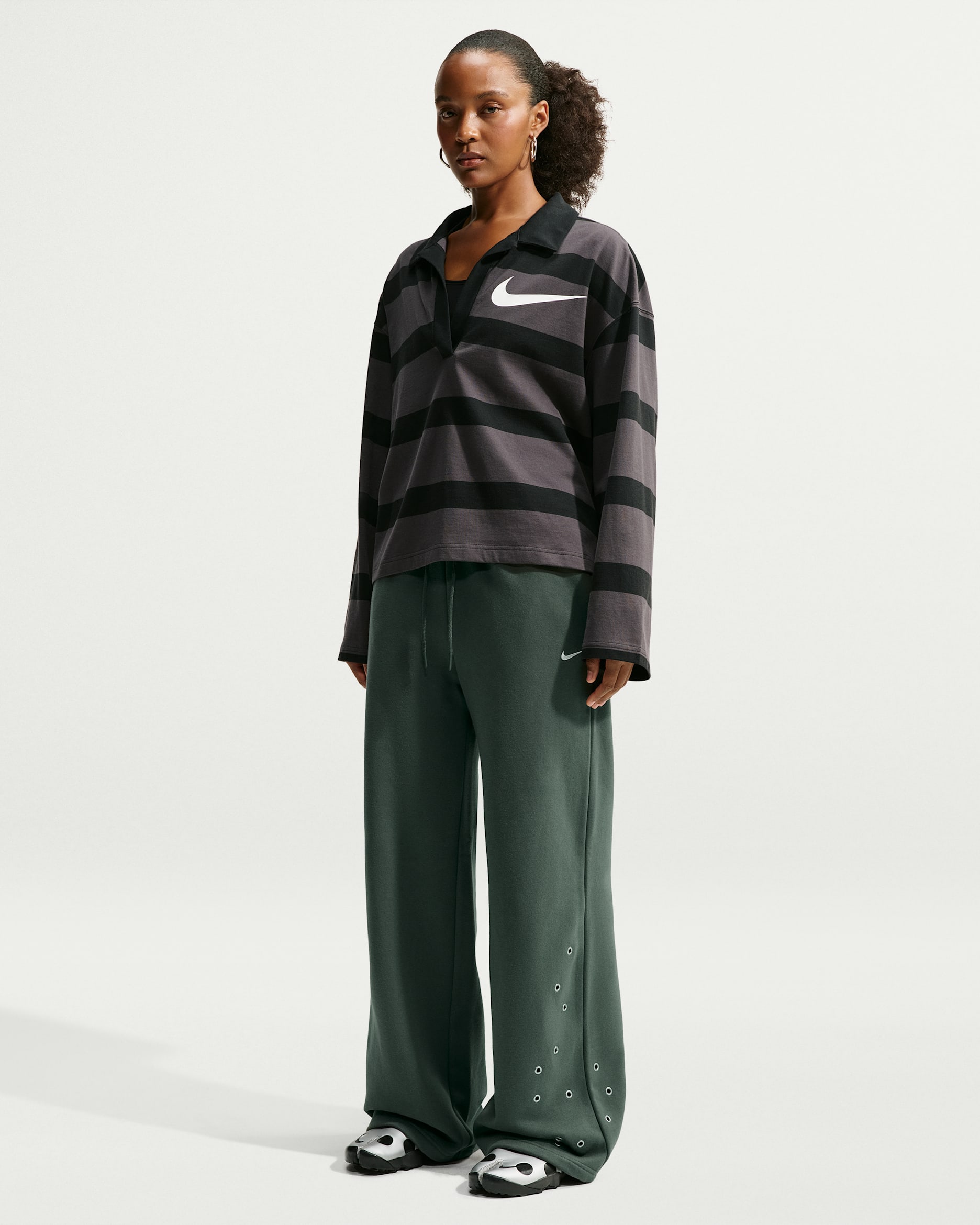 Nike Studio Fleece Medium Weight Women's Mid-Rise Wide-Leg Pants - Camo Green/Sail