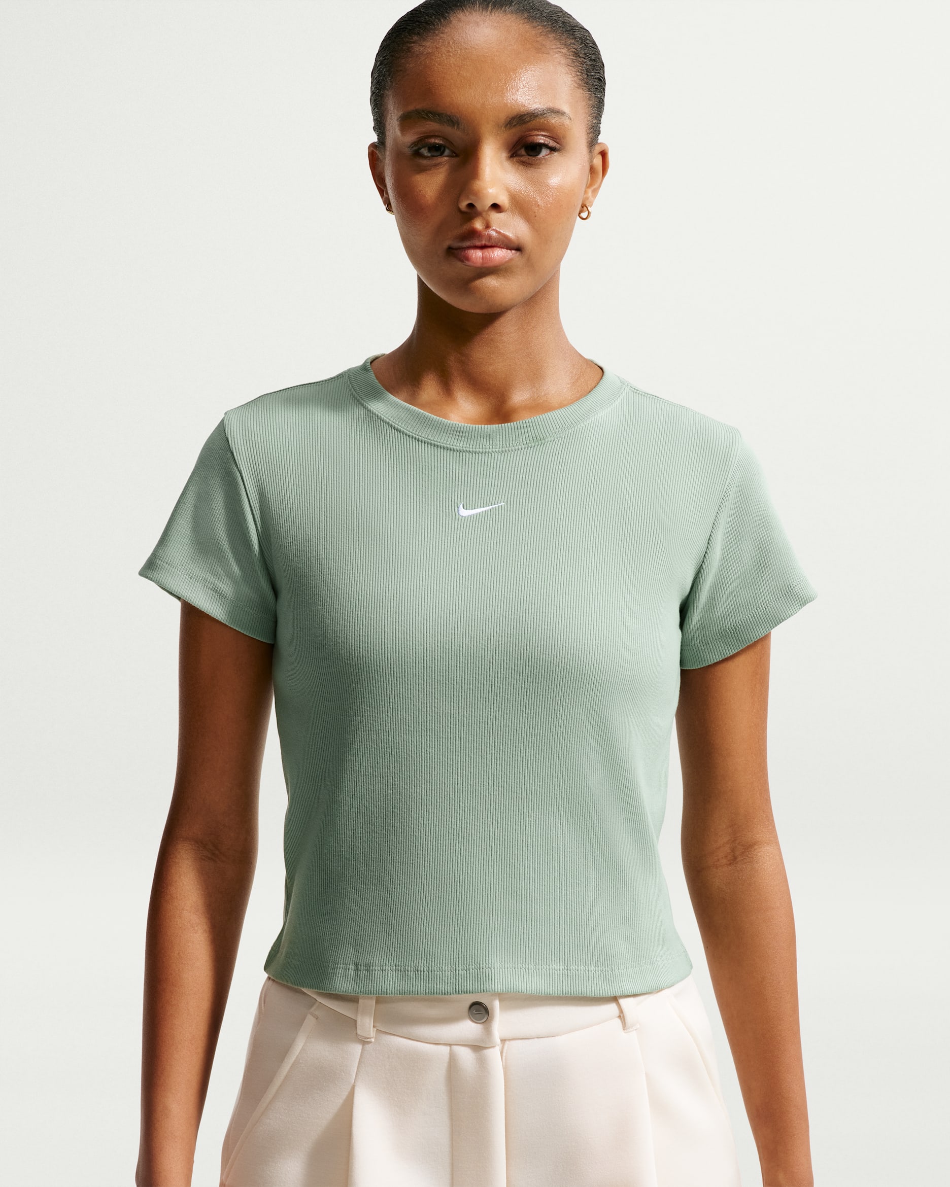Nike Sportswear Women's Tight Ribbed Short-Sleeve T-Shirt - Steam