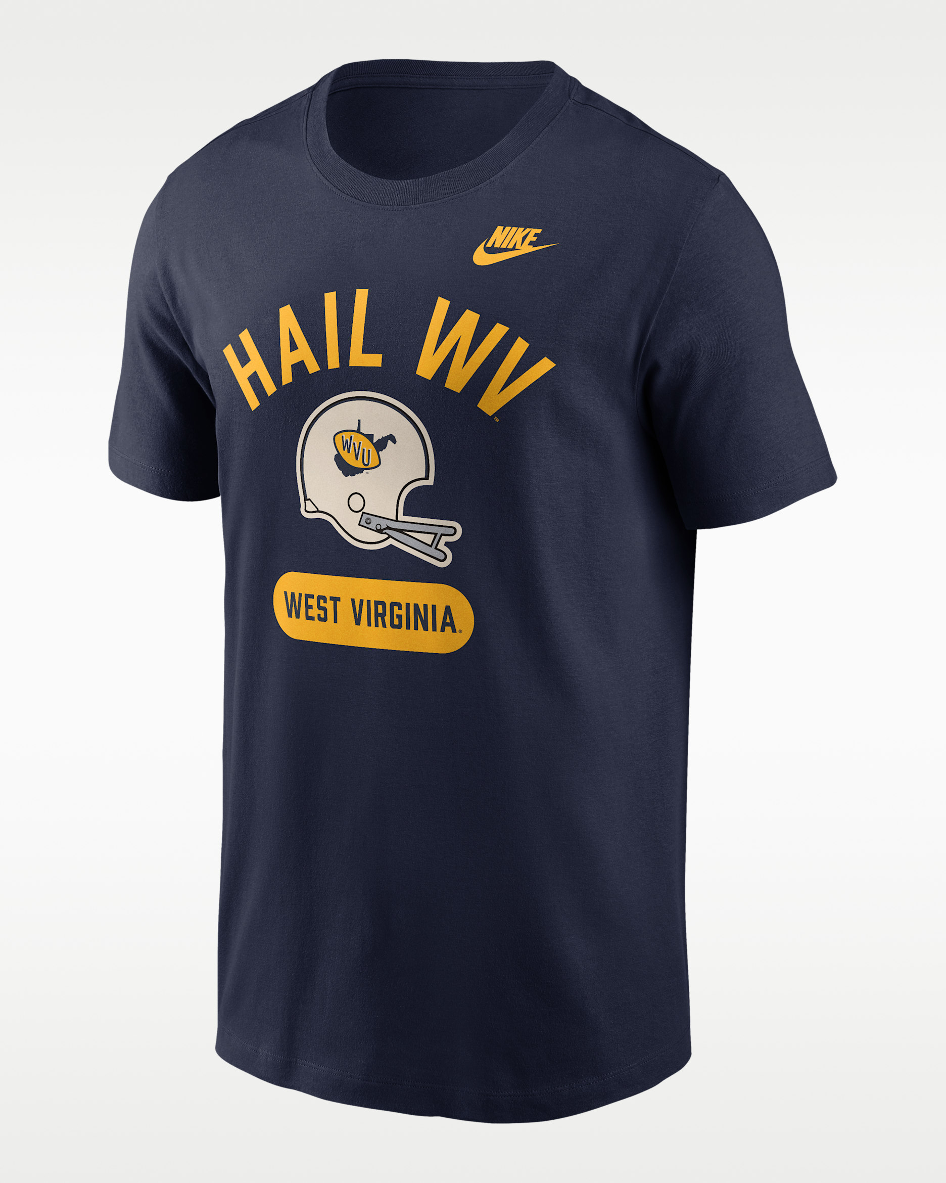 West Virginia Legacy Arch Helmet Men's Nike College T-Shirt - Navy