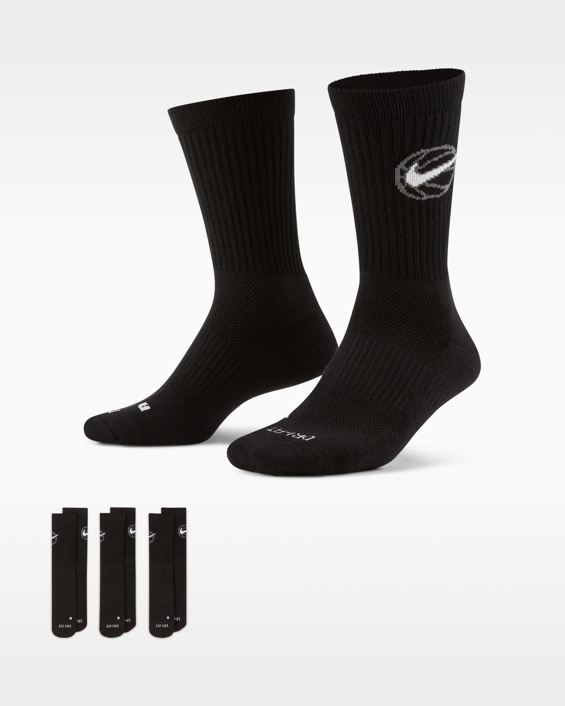 Nike Everyday Crew Mitjons de bàsquet (3 parells) - Negre/Blanc