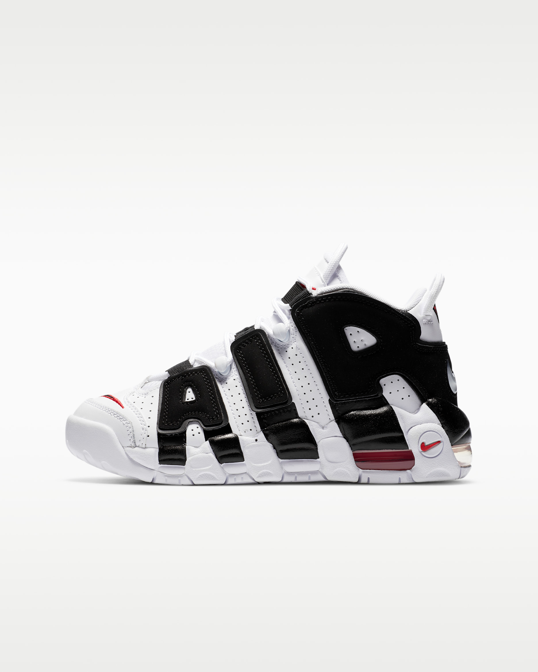 Tenis para niños grandes Nike Air More Uptempo - Blanco/Rojo universitario/Negro