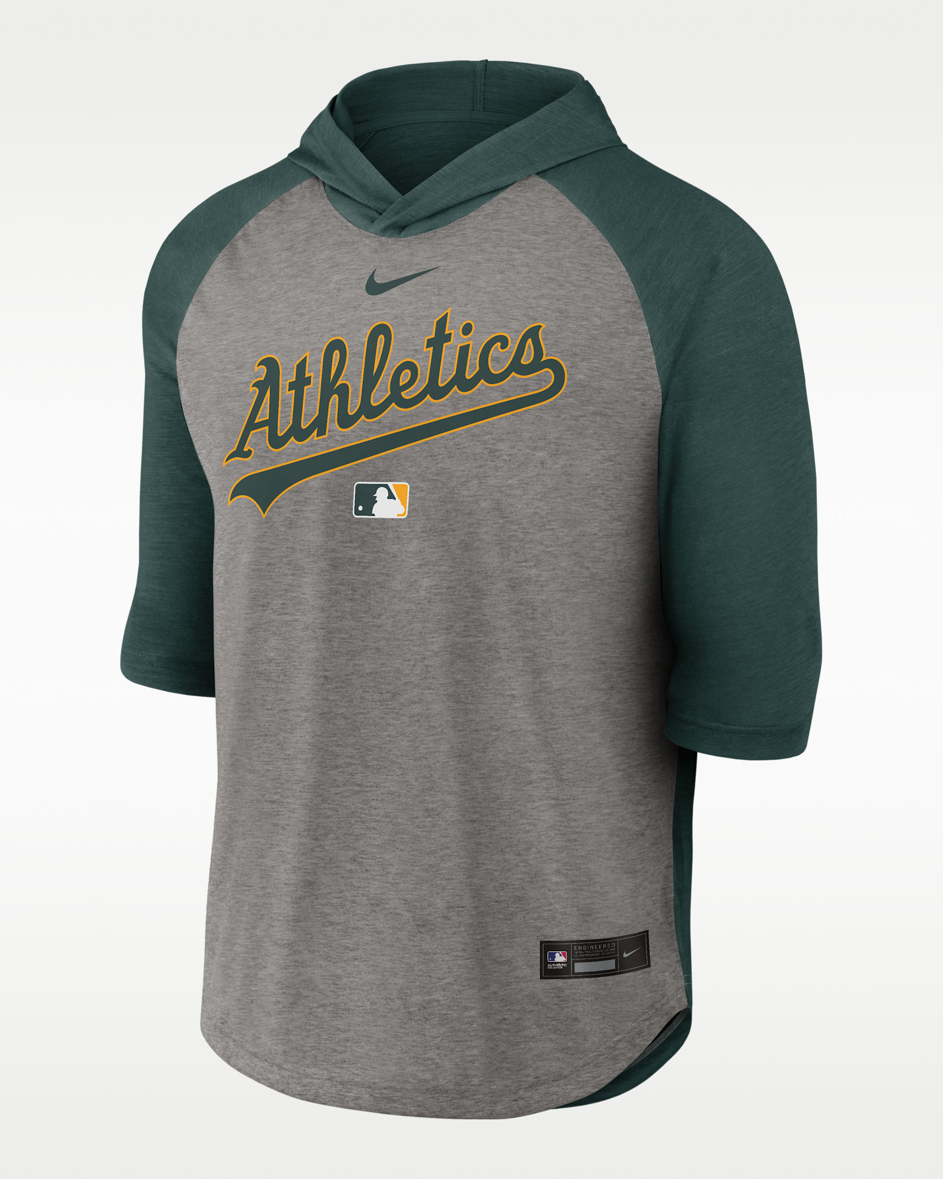 Athletics Authentic Collection Flux Men's Nike Dri-FIT MLB 3/4-Sleeve Hooded T-Shirt - Green