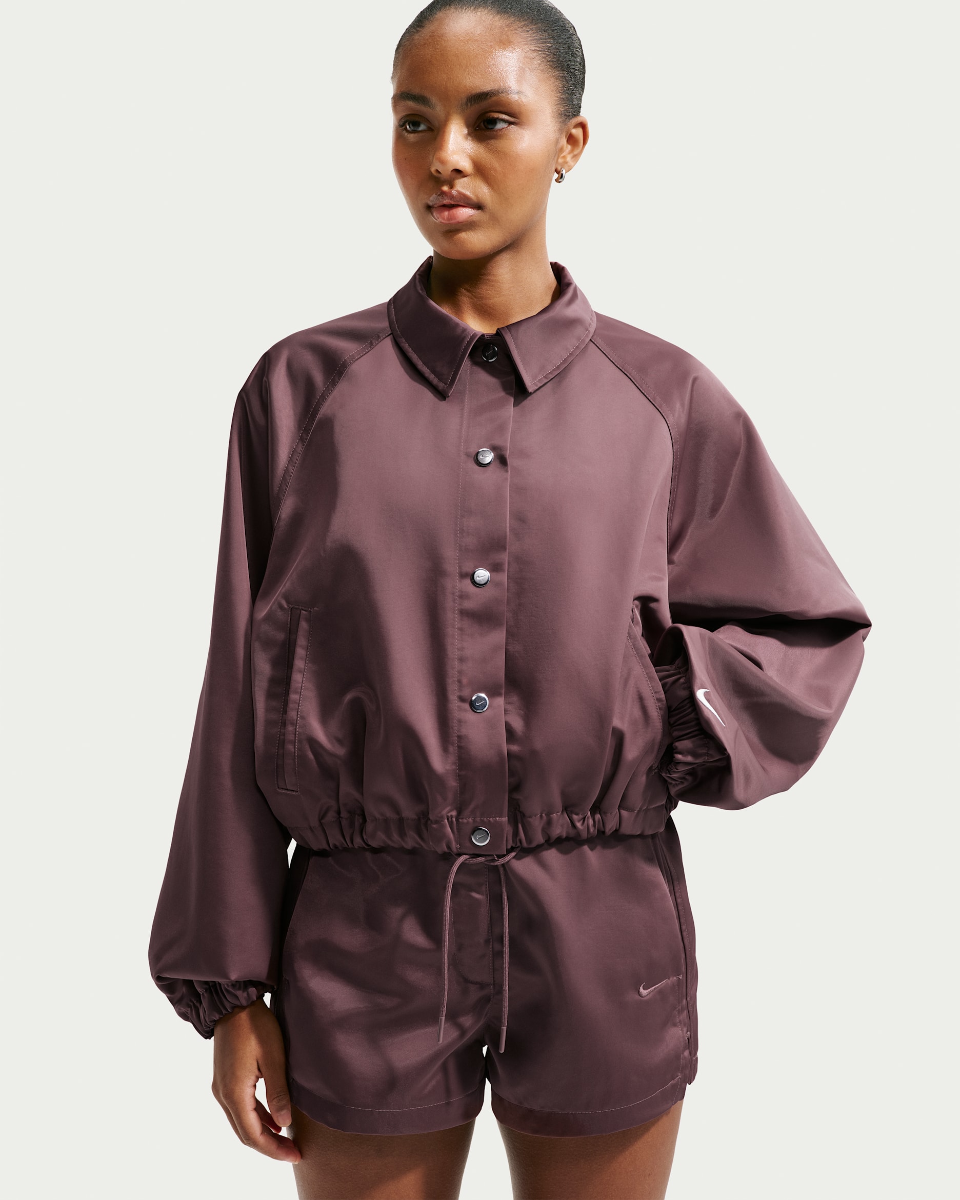 Nike Sportswear Women's Oversized Satin Coaches Jacket - Tattoo/Sail