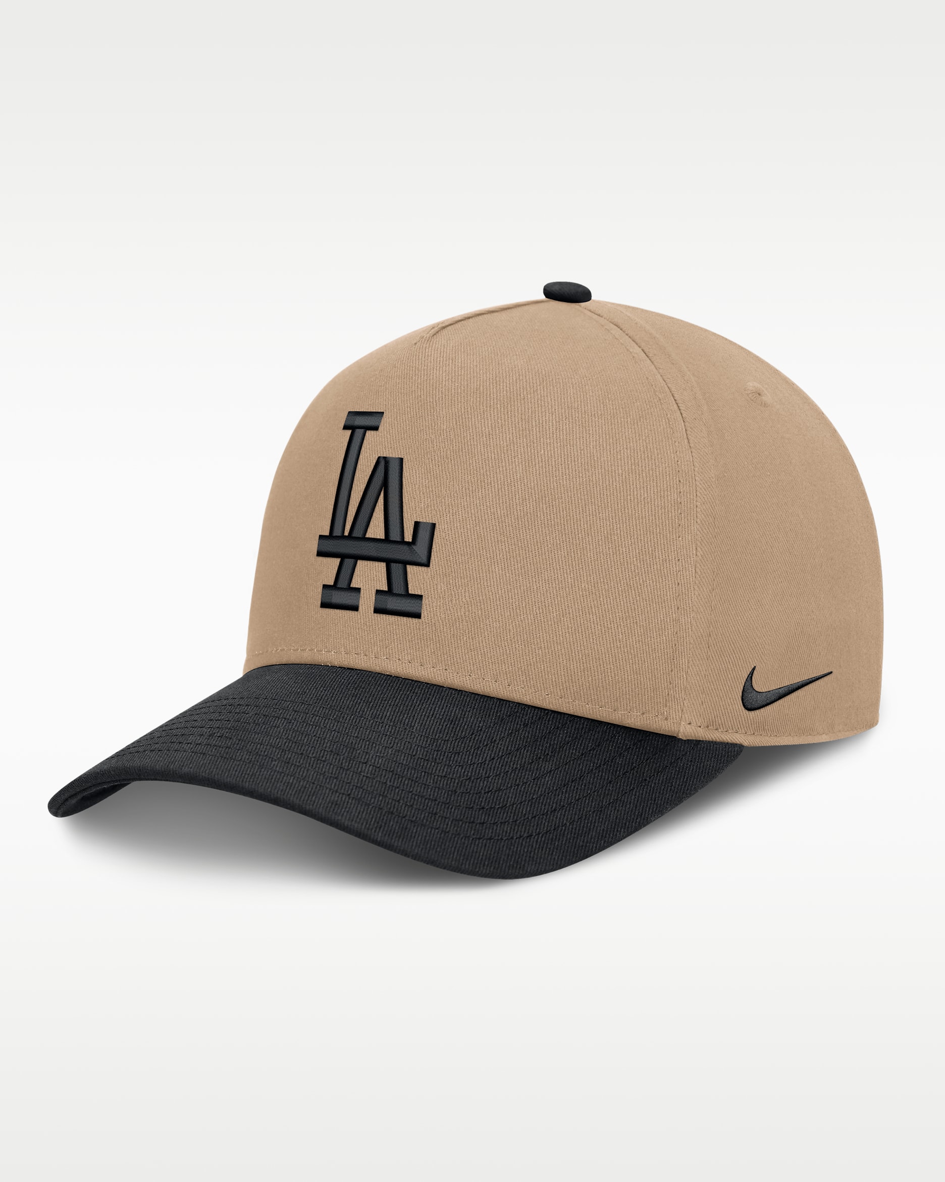 Los Angeles Dodgers Rise Men's Nike MLB A-Frame Trucker Adjustable Hat - Khaki/Black/Black