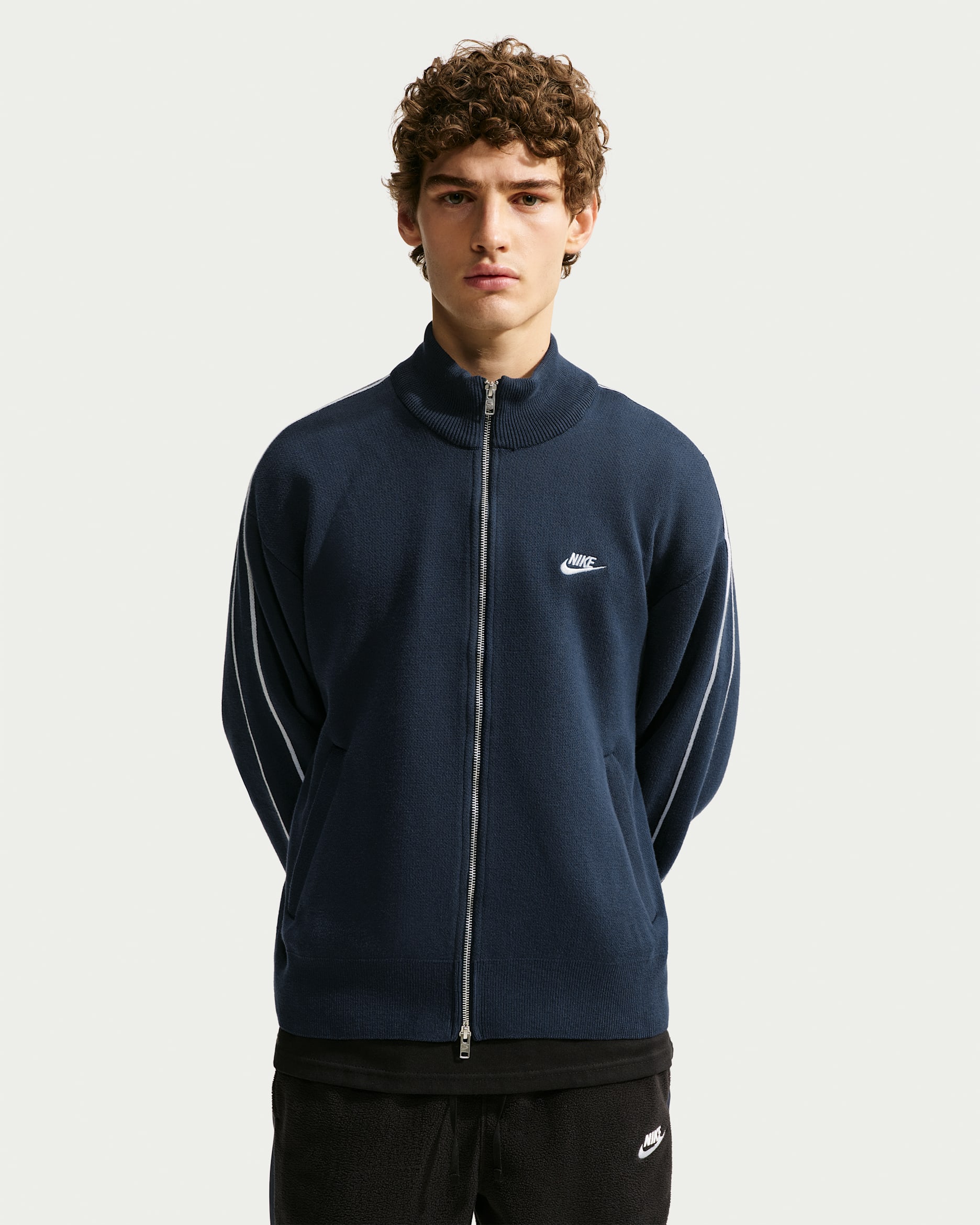 Nike Club Men's Knit Tracksuit Jacket - Obsidian/White/White