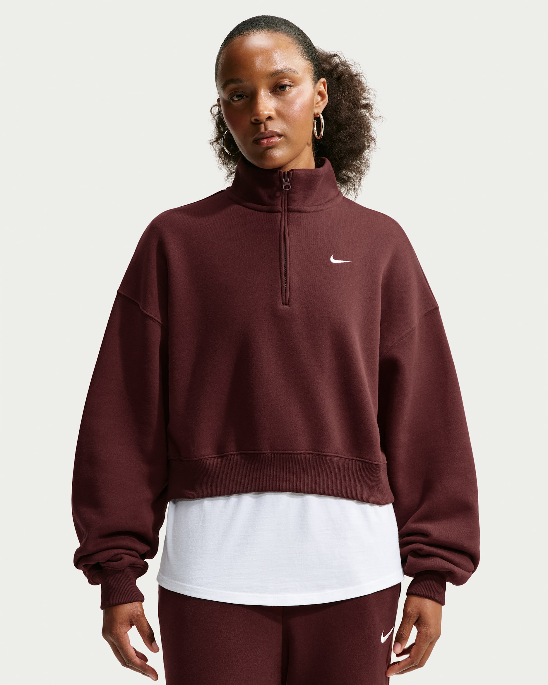 Nike Studio Fleece Medium Weight Women's Oversized 1/4-Zip Cropped Top - Mystic Dates/Sail
