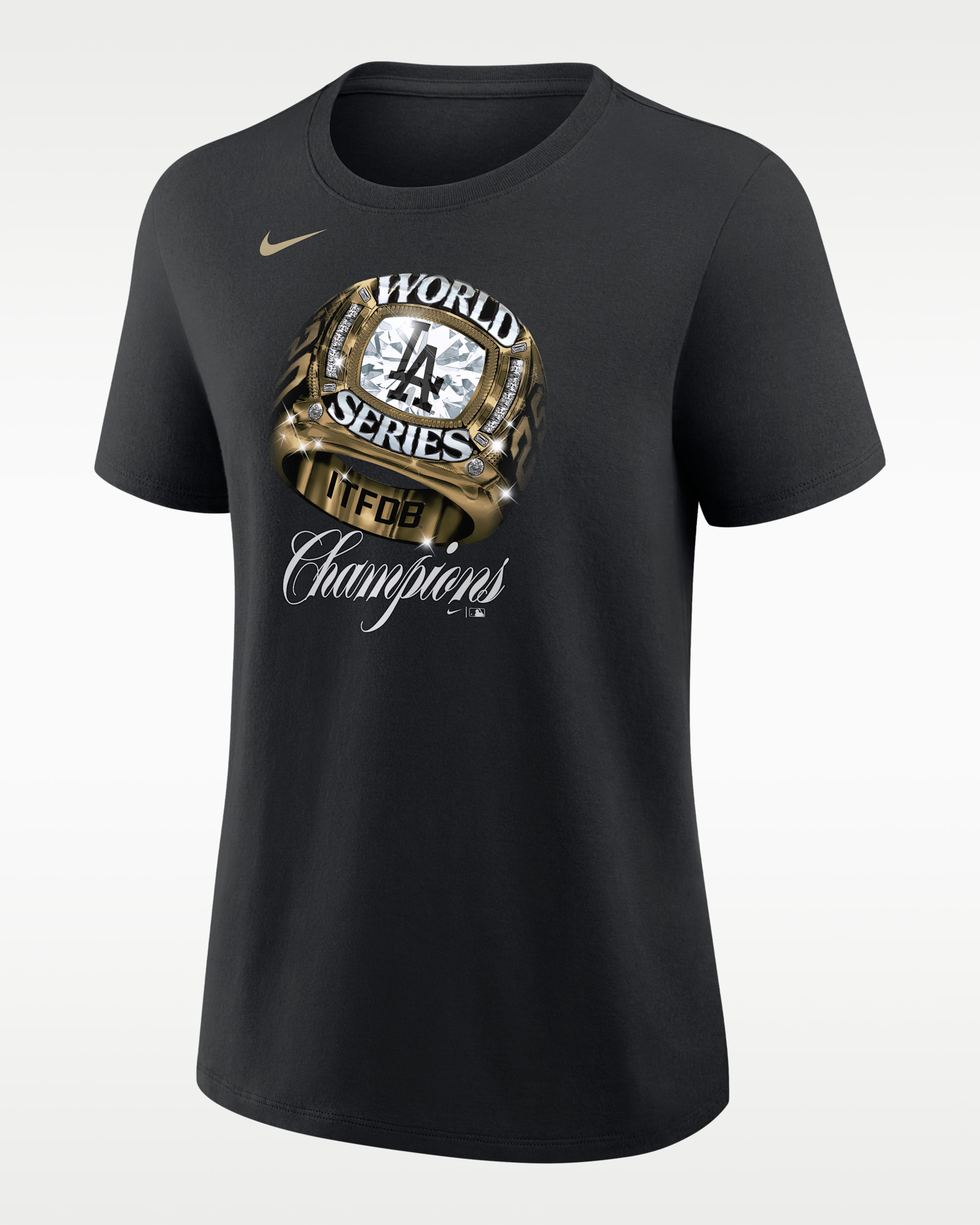 Los Angeles Dodgers 2025 World Series Champion Gold Series Women's Nike MLB T-Shirt - Black