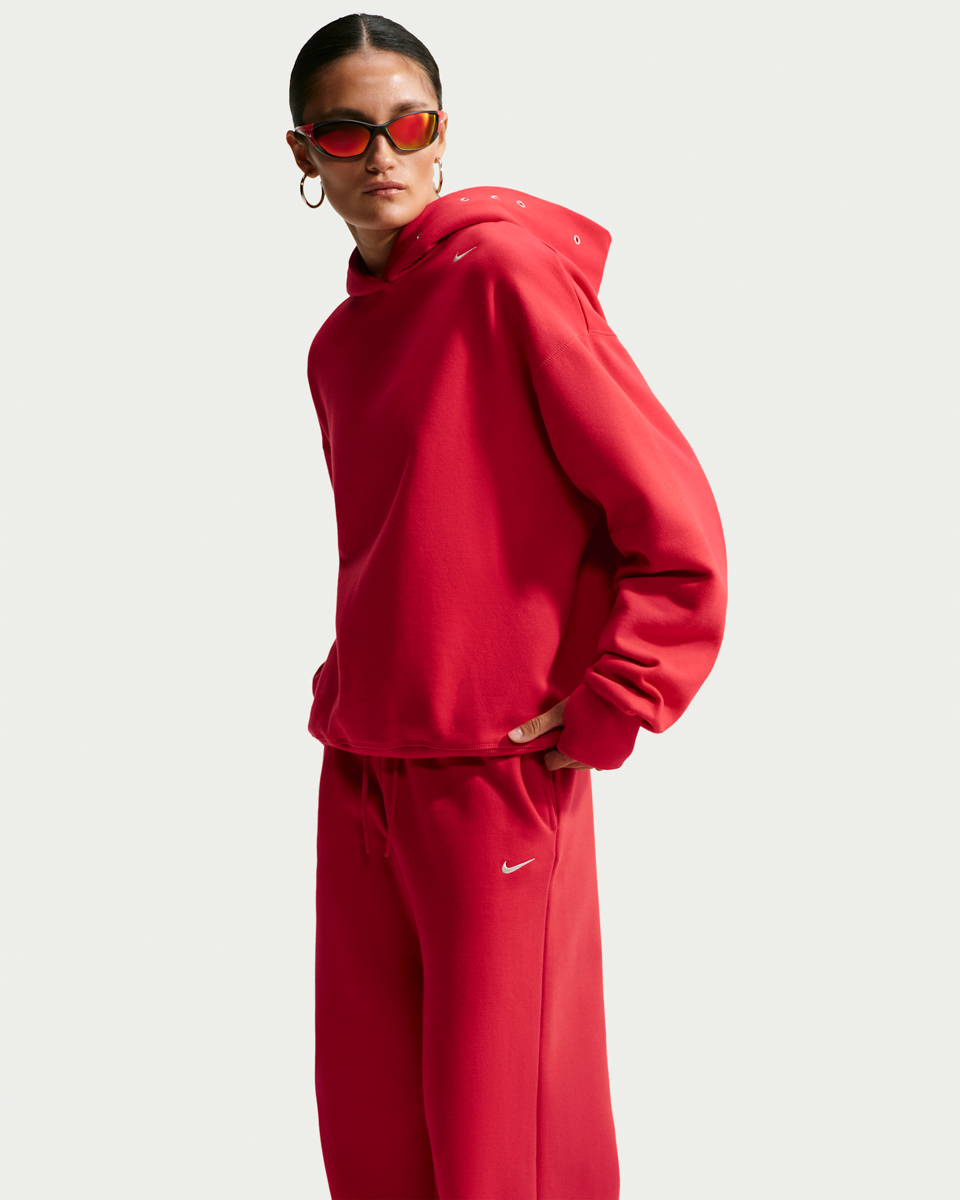 Sudadera con gorro sin cierre oversized para mujer Nike Studio Fleece Medium Weight - Rojo universitario/Vela
