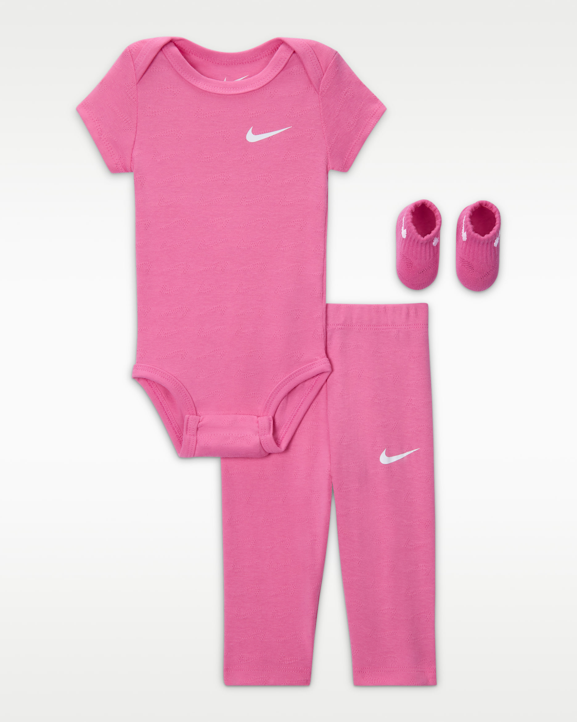 Conjunto de 3 piezas de tejido pointelle para bebé Nike - Rosa alegre