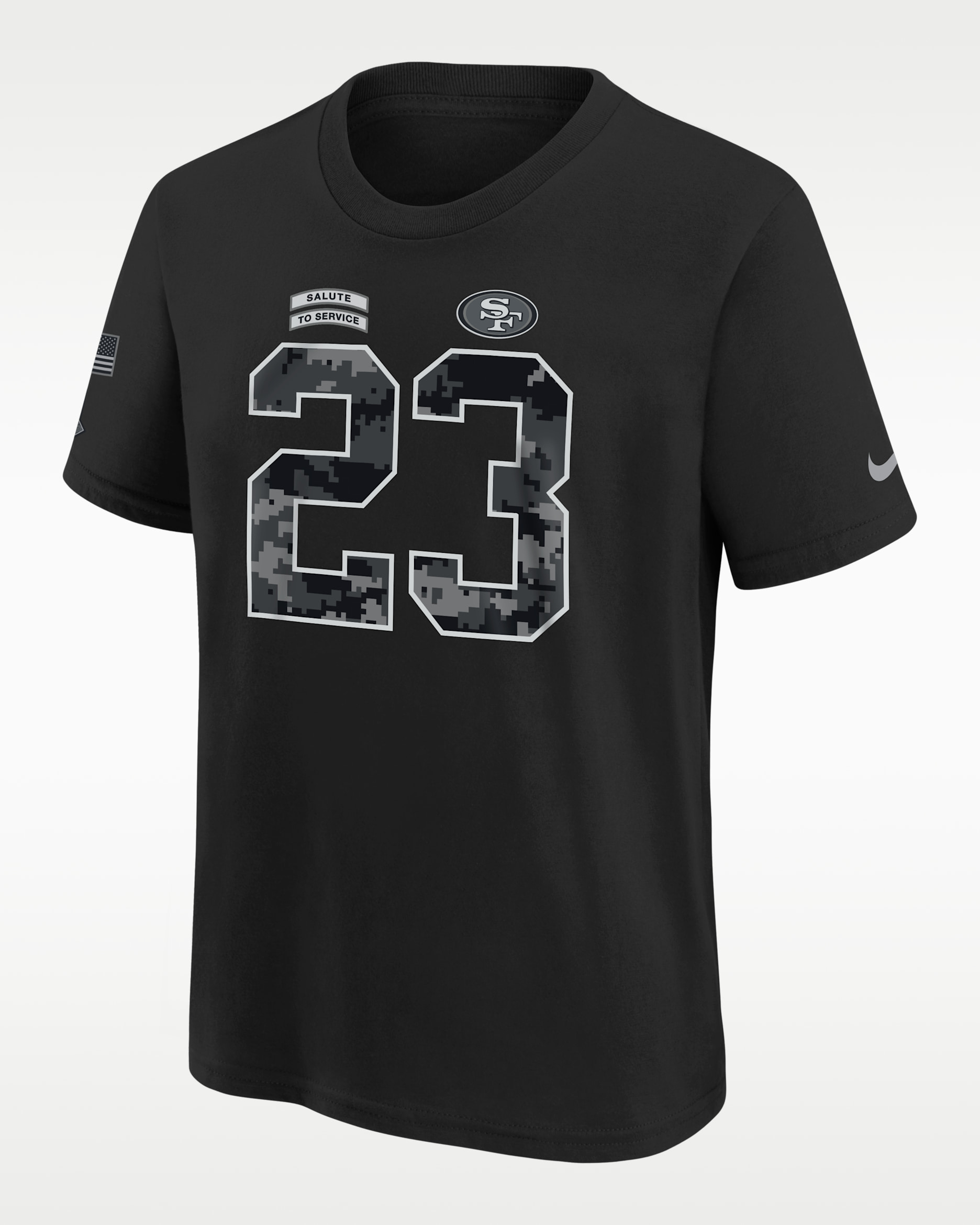 Christian McCaffrey San Francisco 49ers Salute to Service Big Kids' Nike NFL T-Shirt - Black