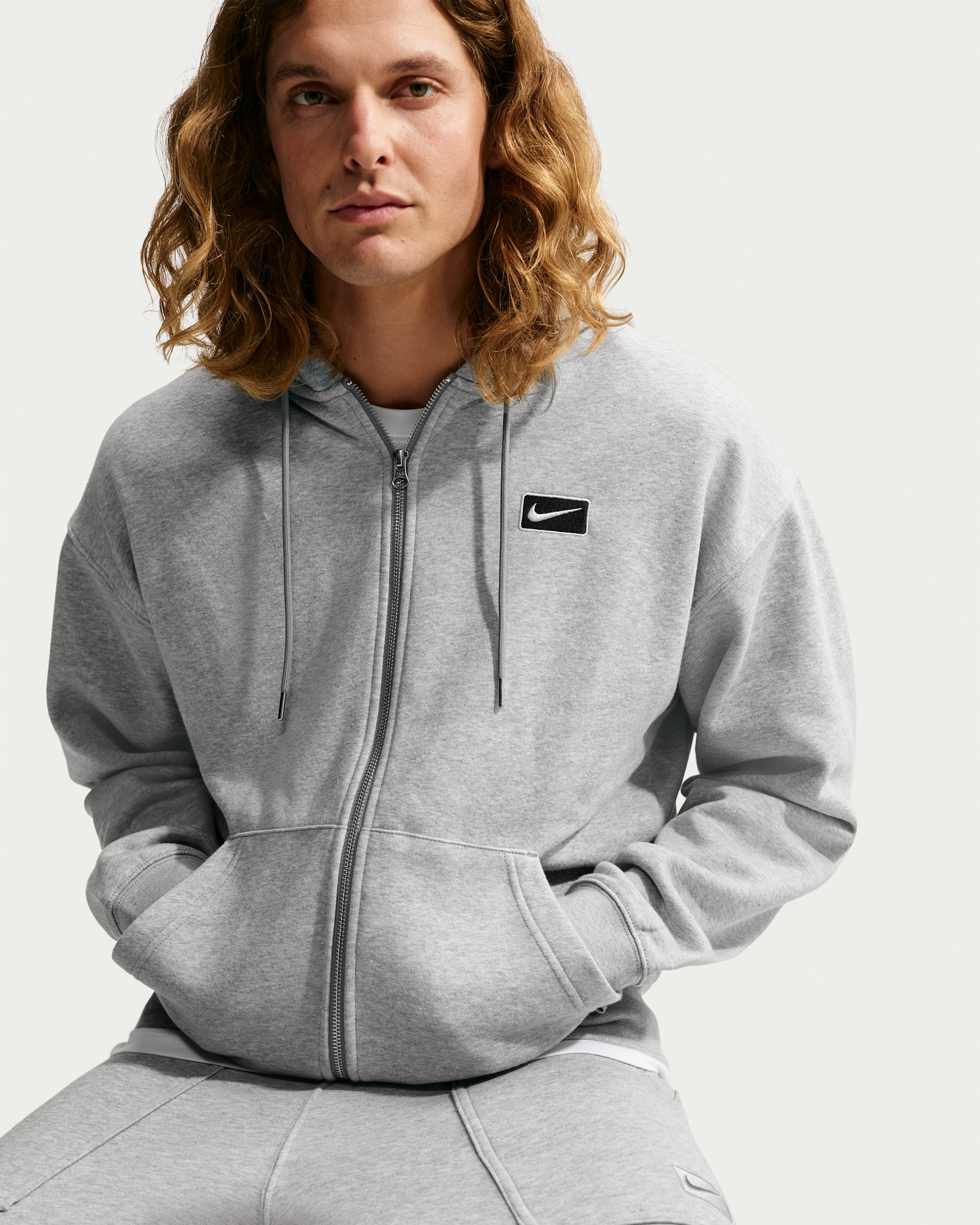 Nike Sportswear hettejakke med glidelås til herre - Dark Grey Heather/Svart