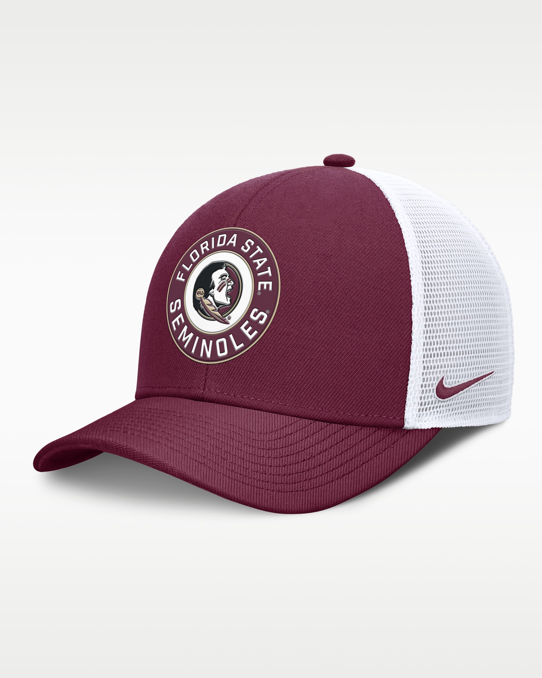 Florida State Primetime Rise Men's Nike Dri-FIT College Trucker Adjustable Hat - Garnet