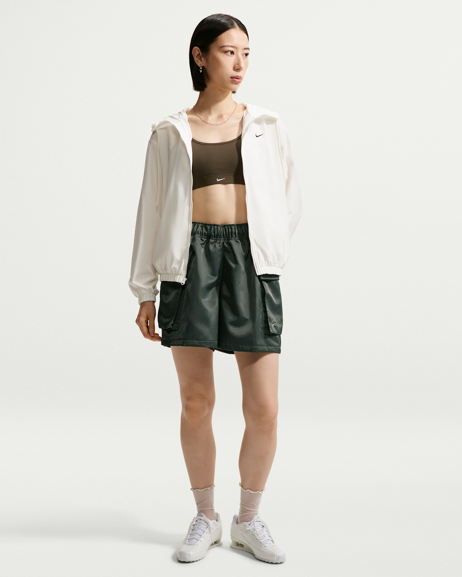 Nike Sportswear Women's Loose Mid-Rise Satin Cargo Shorts - Camo Green/Camo Green