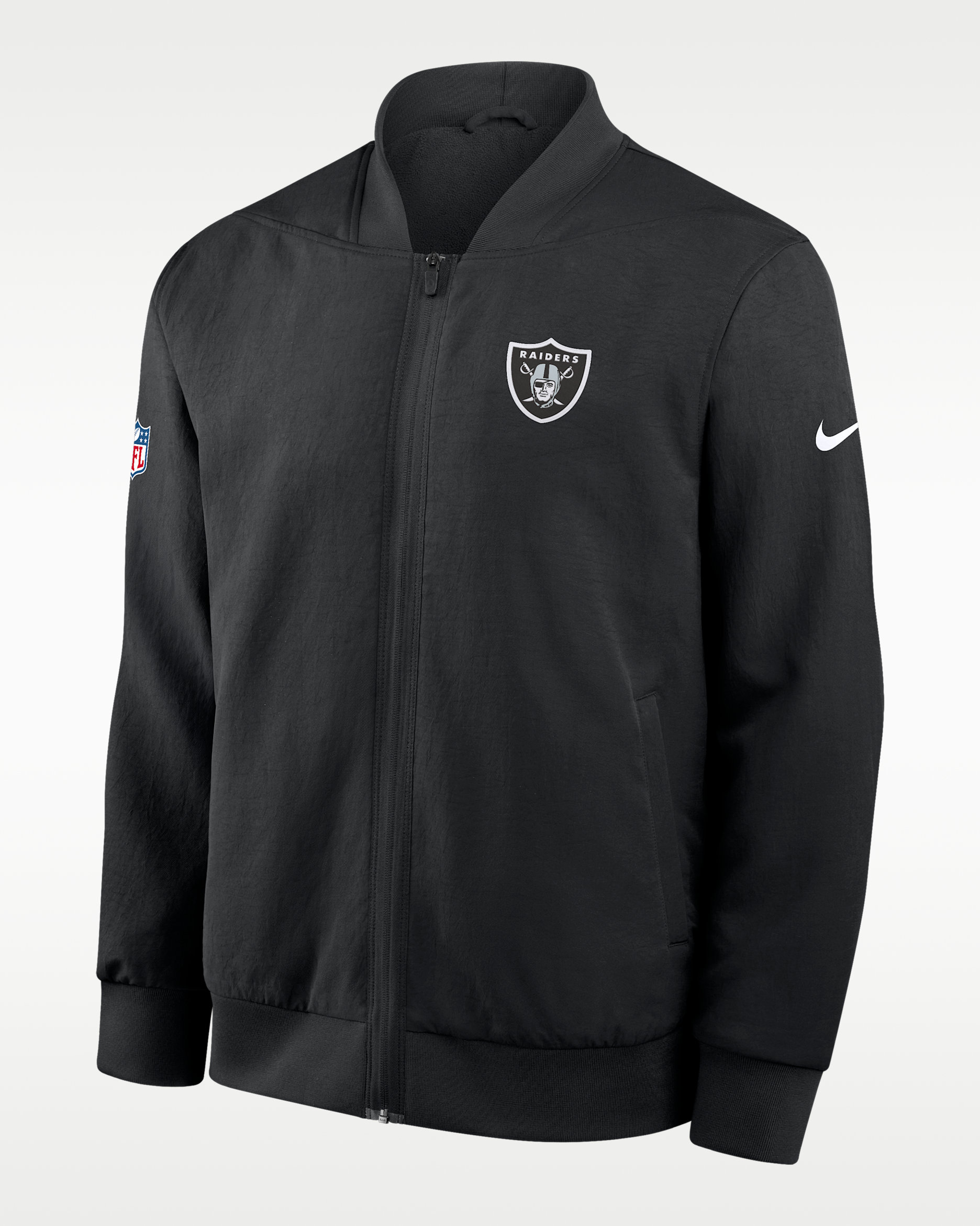 Chamarra bomber Nike de la NFL de cierre completo para hombre Las Vegas Raiders Sideline - Negro