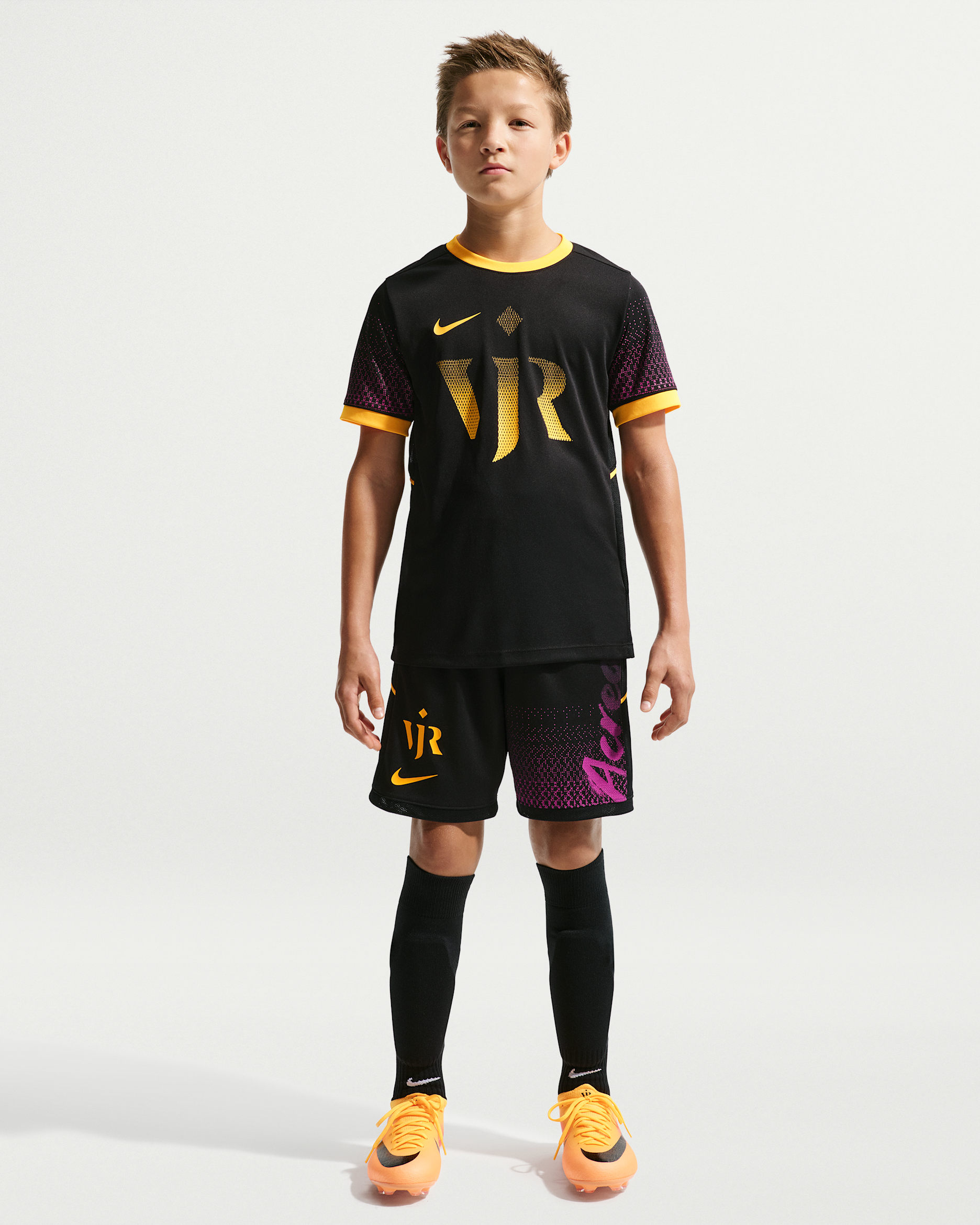 Vini Jr. Academy Big Kids' Nike Dri-FIT Soccer Shorts - Black/Laser Orange/Laser Orange