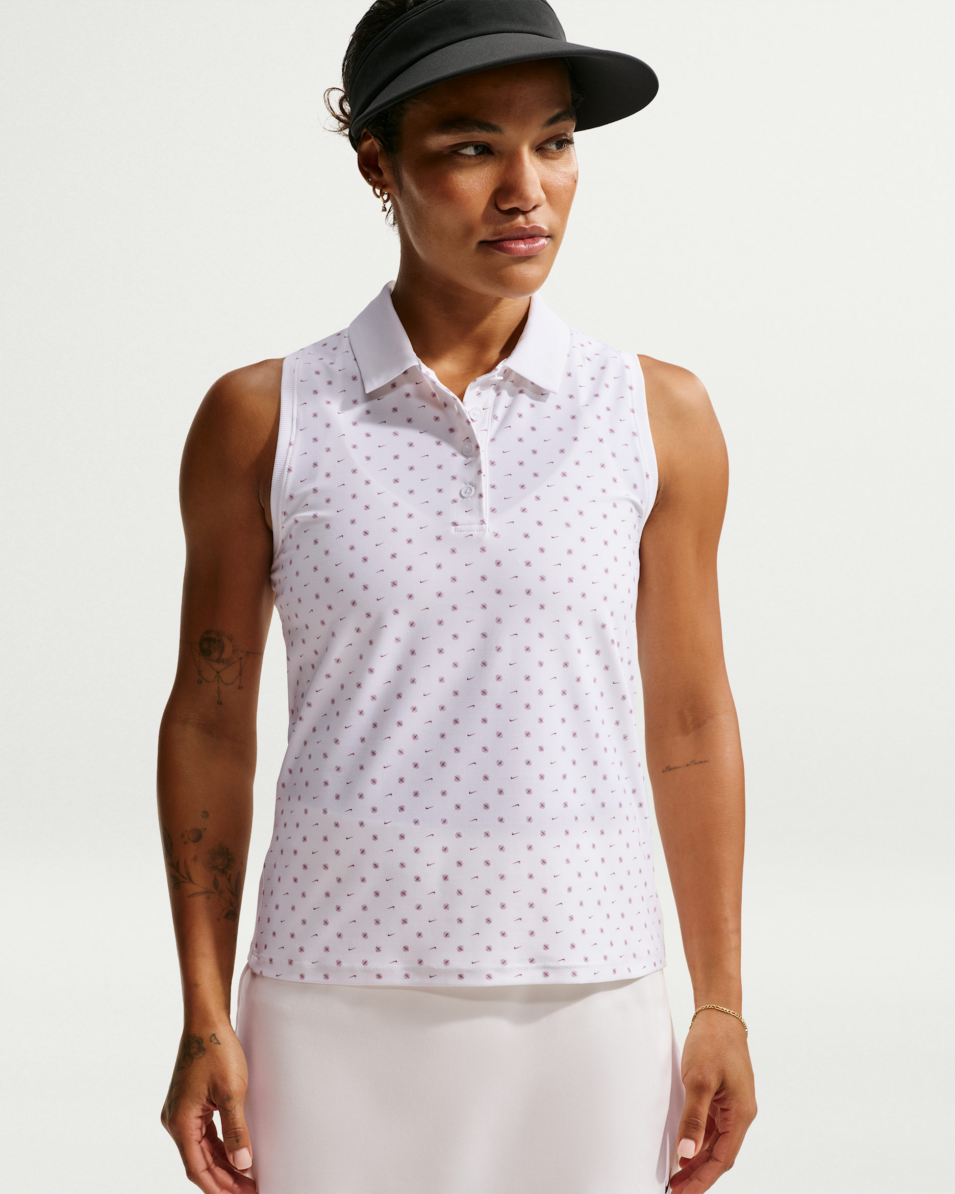 Nike Victory Dri-FIT-golfpolo uden ærmer med print til kvinder - hvid/Pink Foam/sort