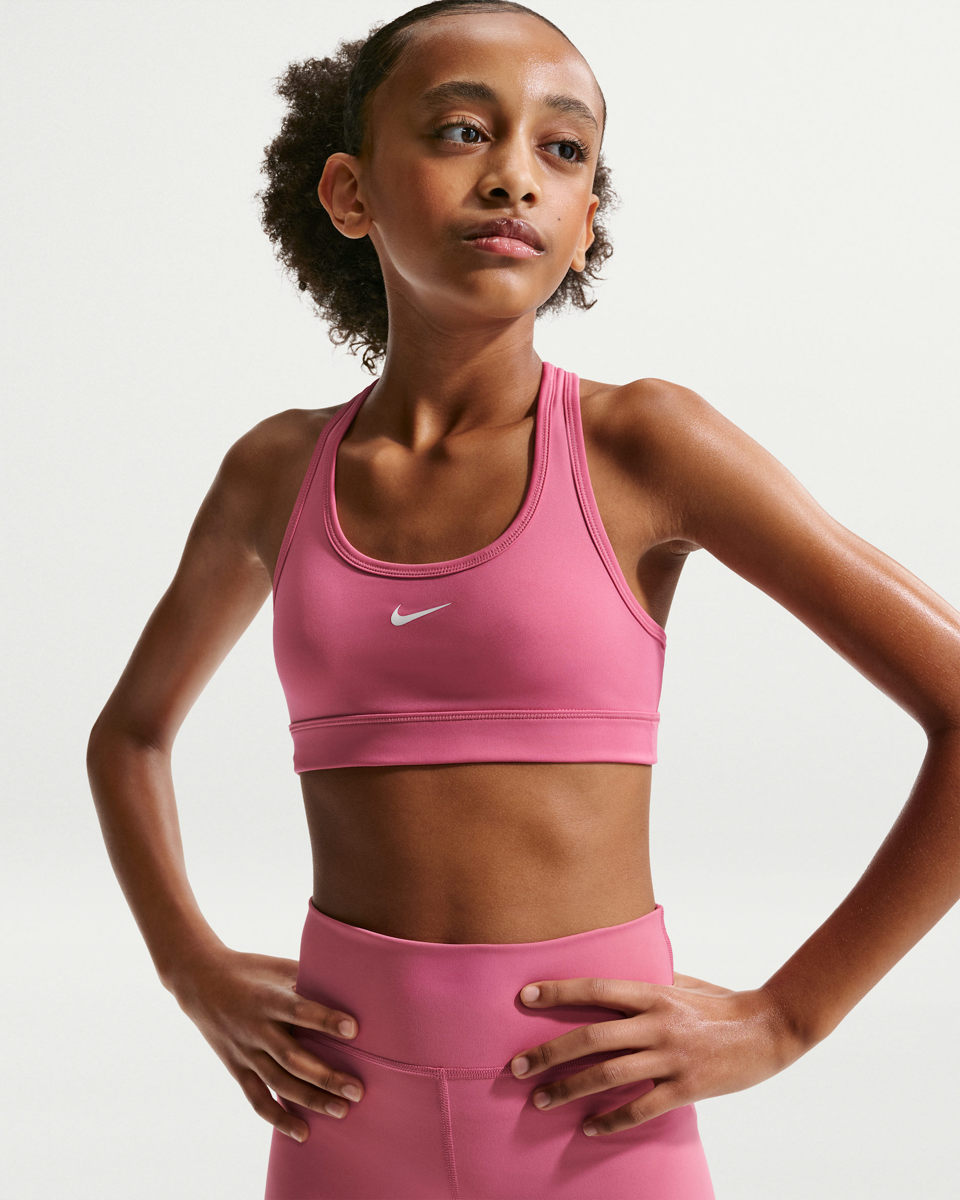 Nike Swoosh Girls' Sports Bra - Peony/White