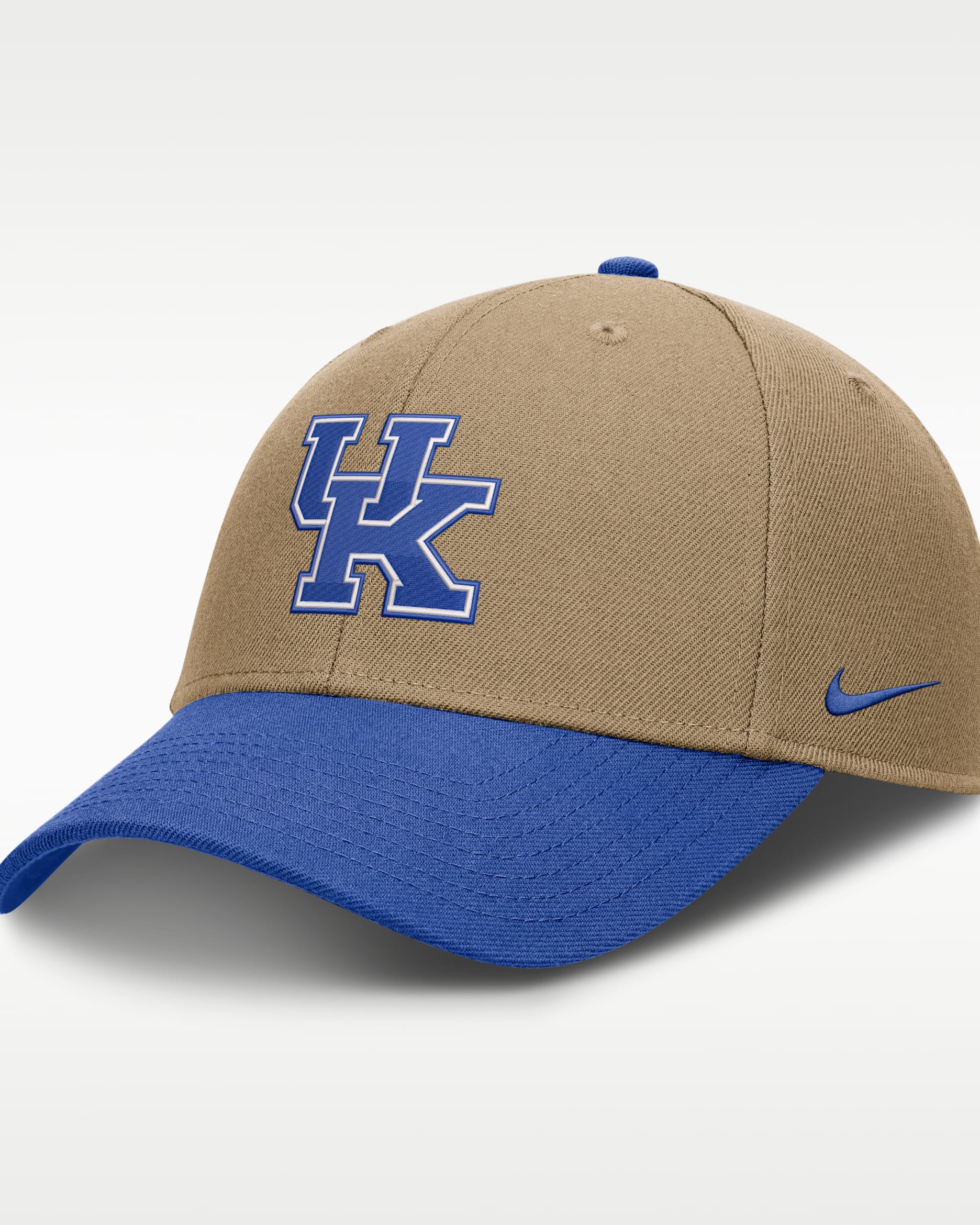 Kentucky Primetime Rise Men's Nike Dri-FIT College Trucker Adjustable Hat - Classic Beige/Royal