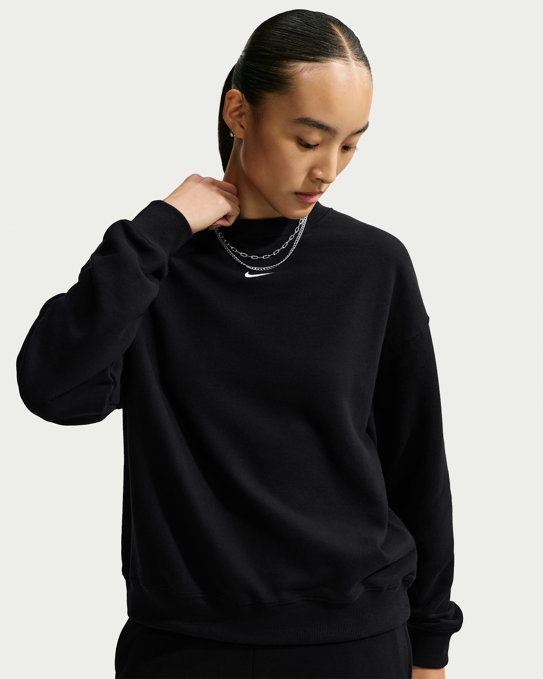 Nike Studio Fleece Lightweight 'French Terry' Women's Oversized Crew - Total Black/Sail