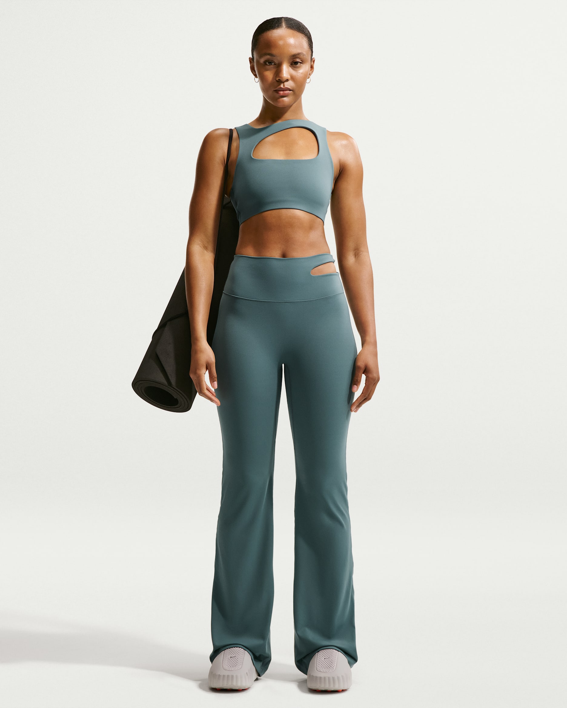 Nike Zenvy Women's High-Waisted Flared Leggings - Mineral Slate/White