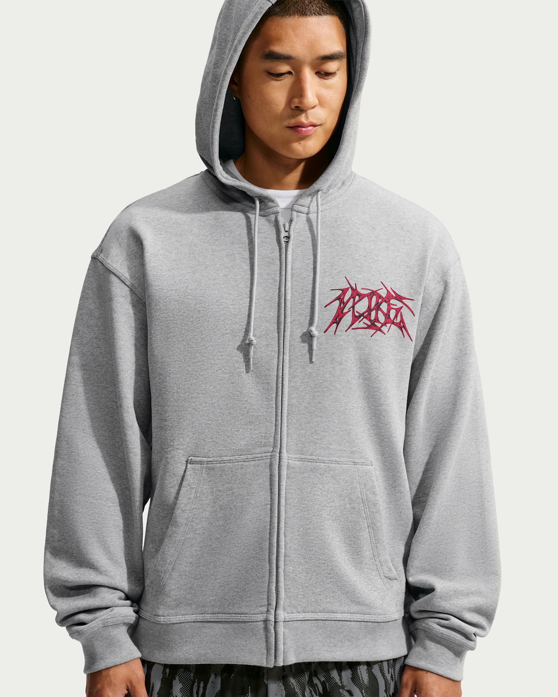 Nike Sportswear Men's Full-Zip Hoodie - Dark Grey Heather/Light Smoke Grey/Safety Orange