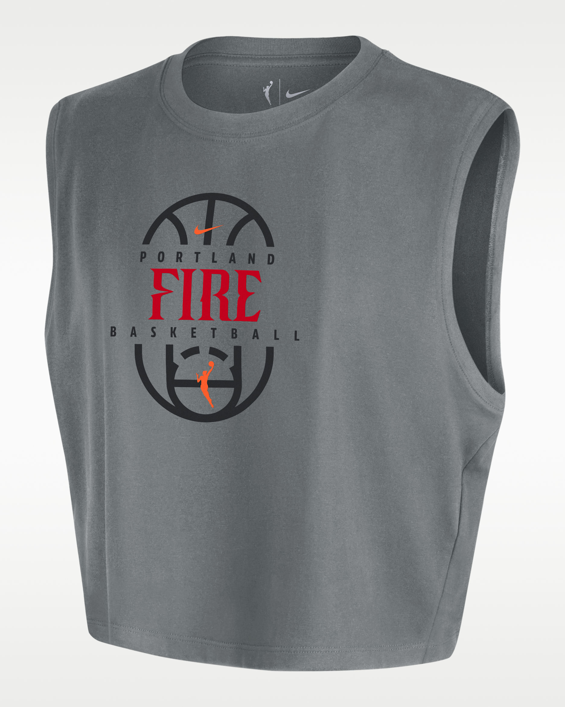 Playera cropped sin mangas de la WNBA para mujer Nike Portland Fire - Gris humo