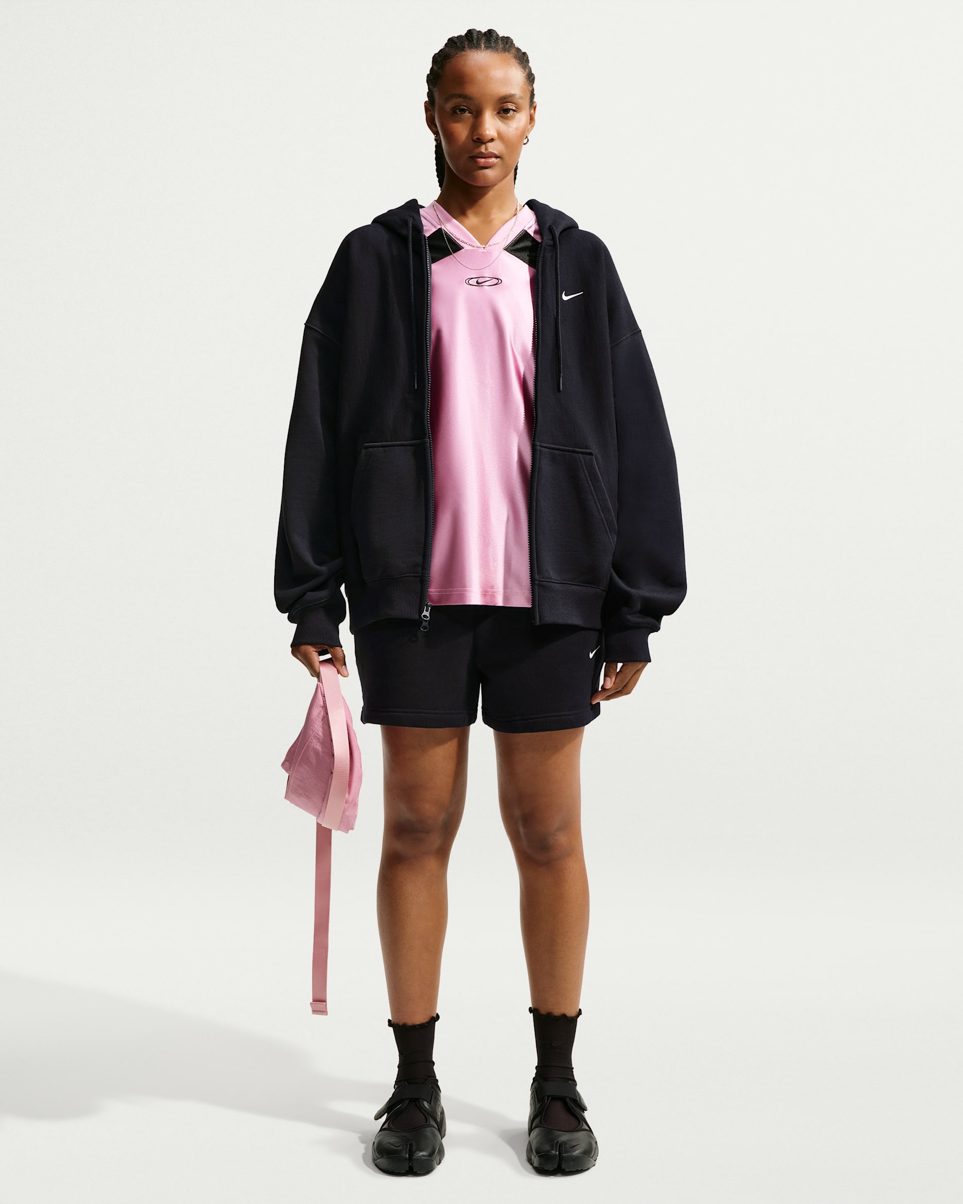 Nike Studio Fleece Medium Weight Women's Mid-Rise Shorts - Total Black/Sail