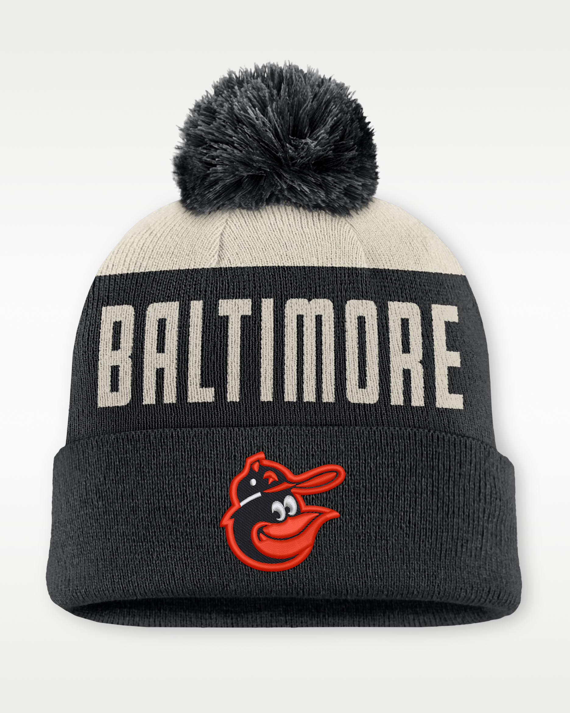 Gorro con dobladillo y pompón Nike de la MLB para hombre Baltimore Orioles Cooperstown Peak - Blanco/Negro
