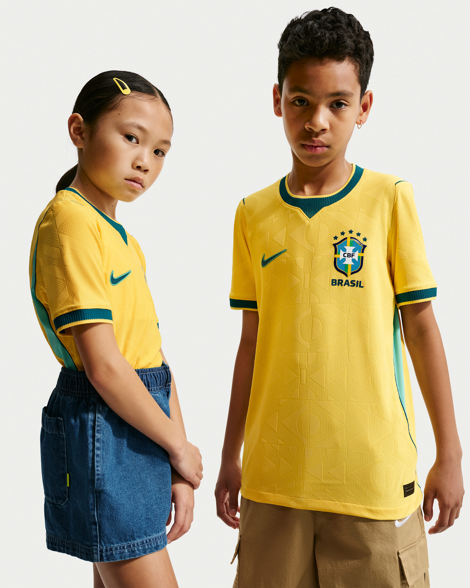 Brazilië 2026/27 Match Home Nike Aero-FIT authentiek voetbalshirt voor kids - Canary/Light Menta/Geode Teal
