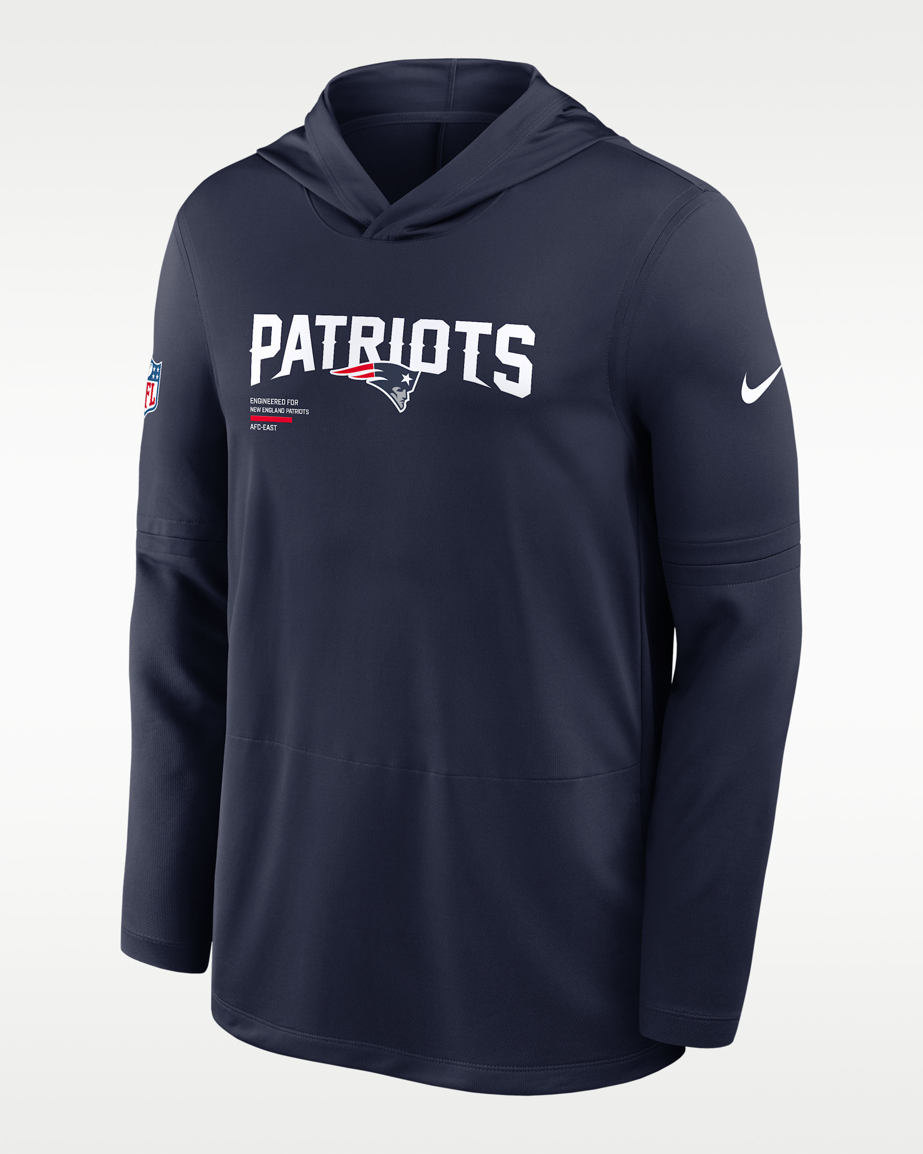 New England Patriots Pure Fury Sideline Men's Nike Dri-FIT NFL Long-Sleeve Hooded Top - Navy