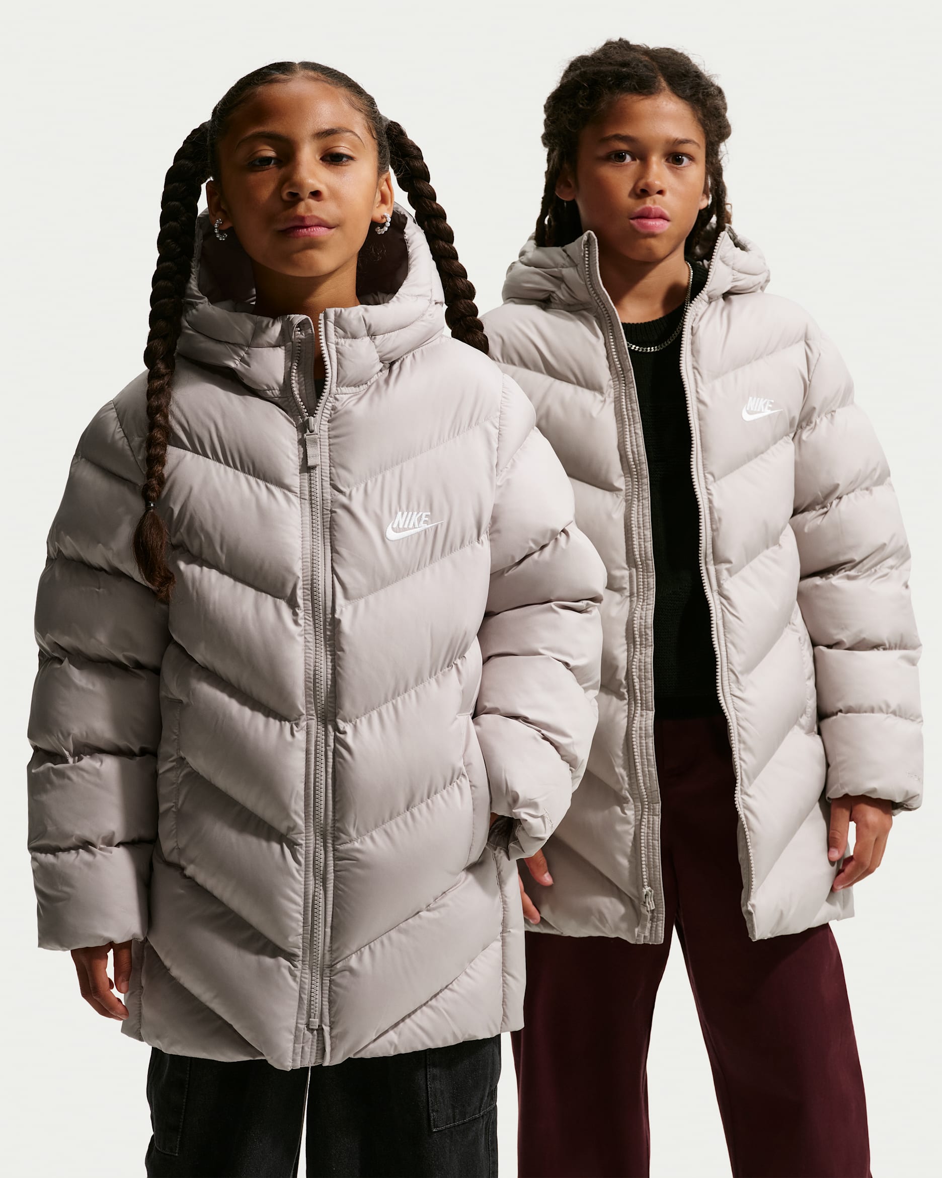 Nike Sportswear All Day Play Big Kids' Therma-FIT Loose-Fit Mid-Length Puffer Jacket - Moon Particle/White