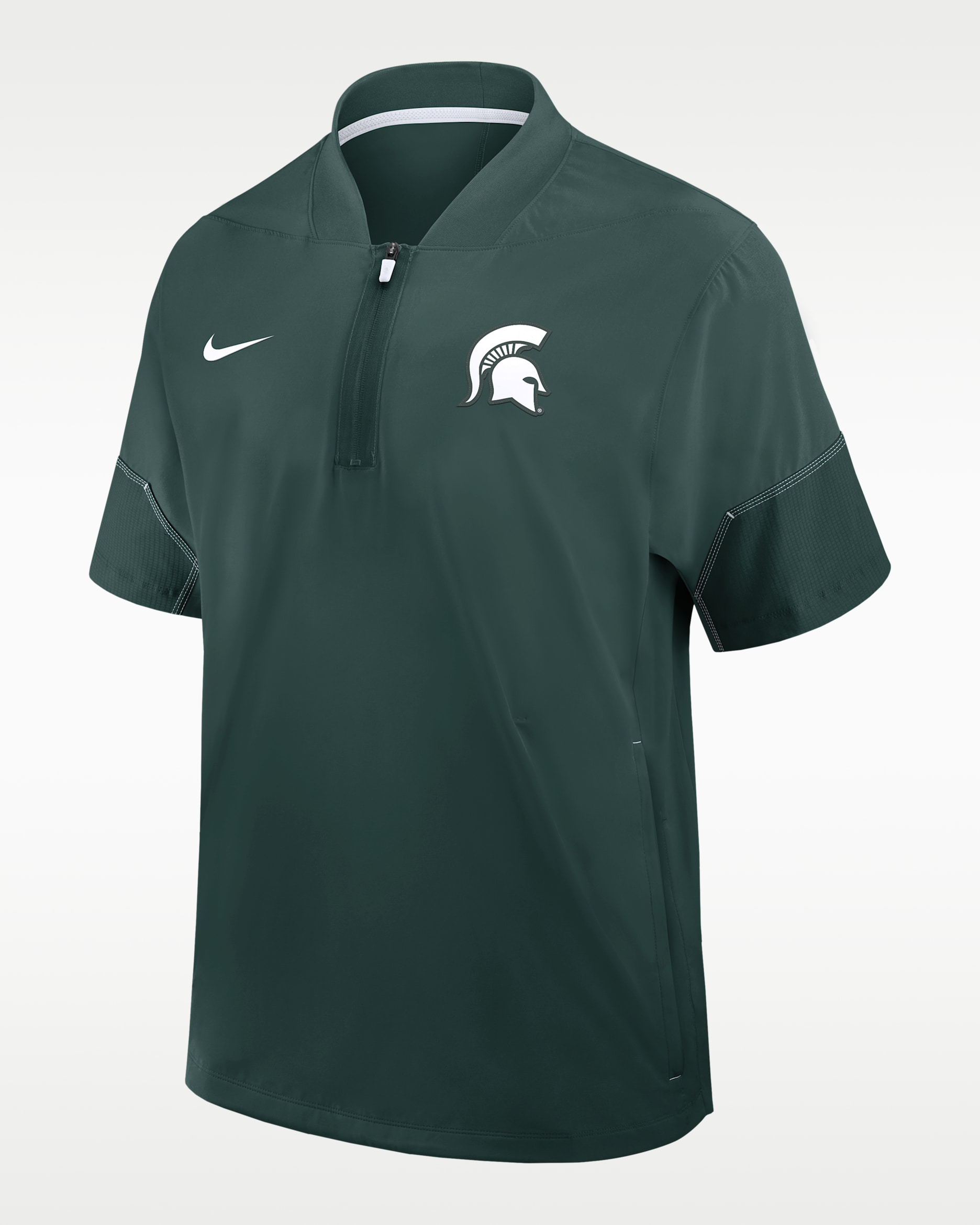 Chamarra con gorro de manga corta universitaria Nike de medio cierre para hombre Michigan State Sideline Coach - Verde