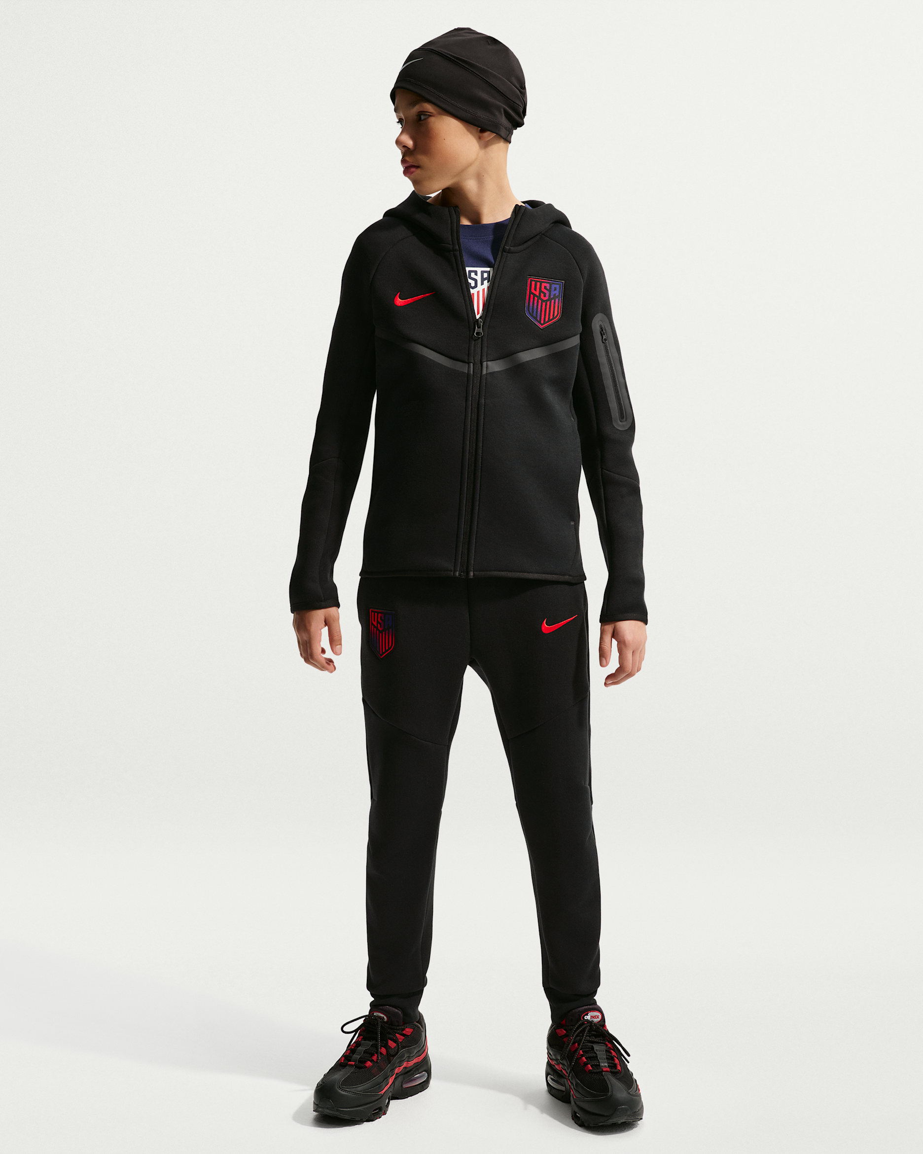 USMNT Tech Fleece Big Kids' (Boys') Nike Soccer Pants - Black/Challenge Red