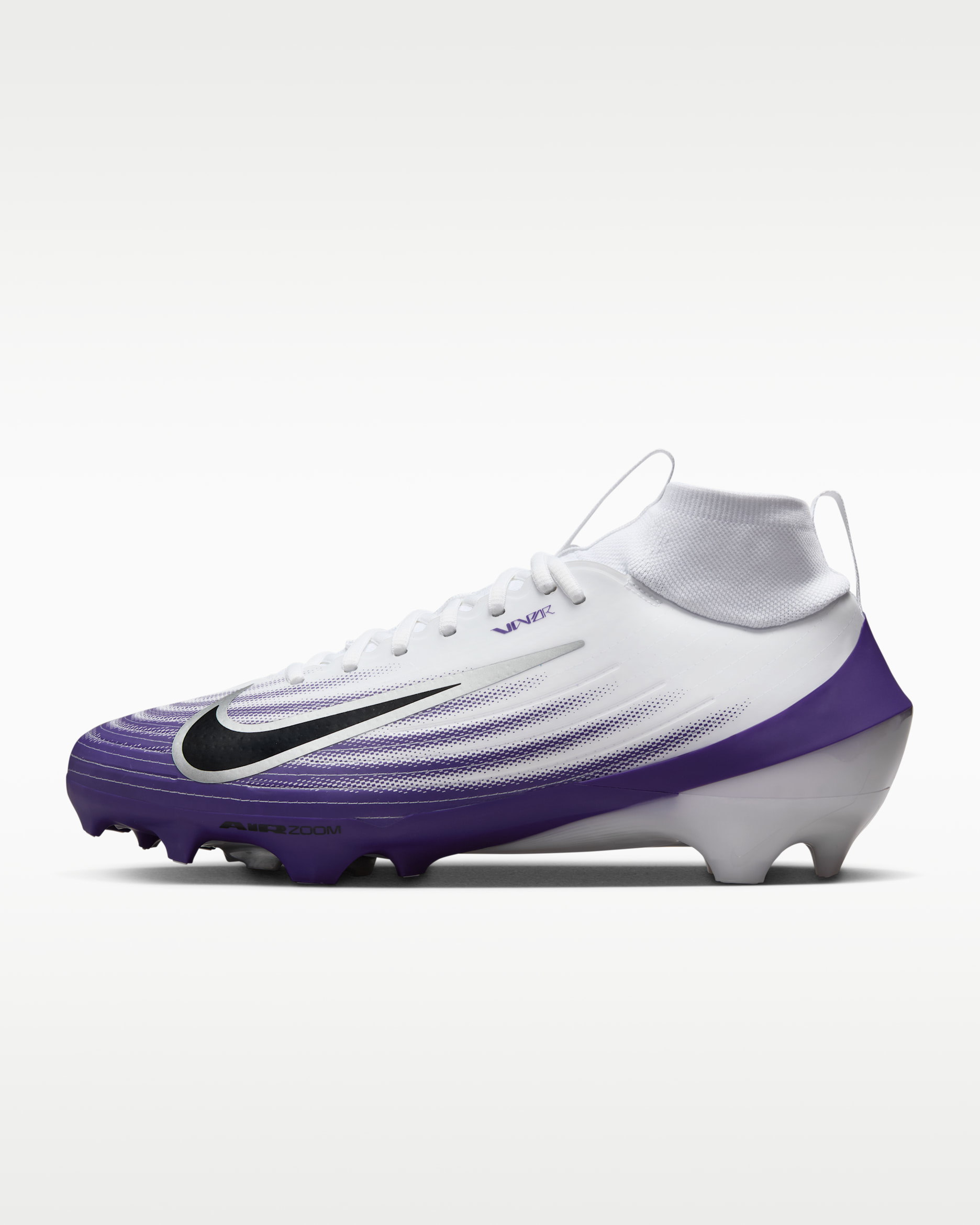 Tacos de fútbol americano Nike Vapor Pro 1 - Blanco/Morado cancha/Plata metalizado/Negro