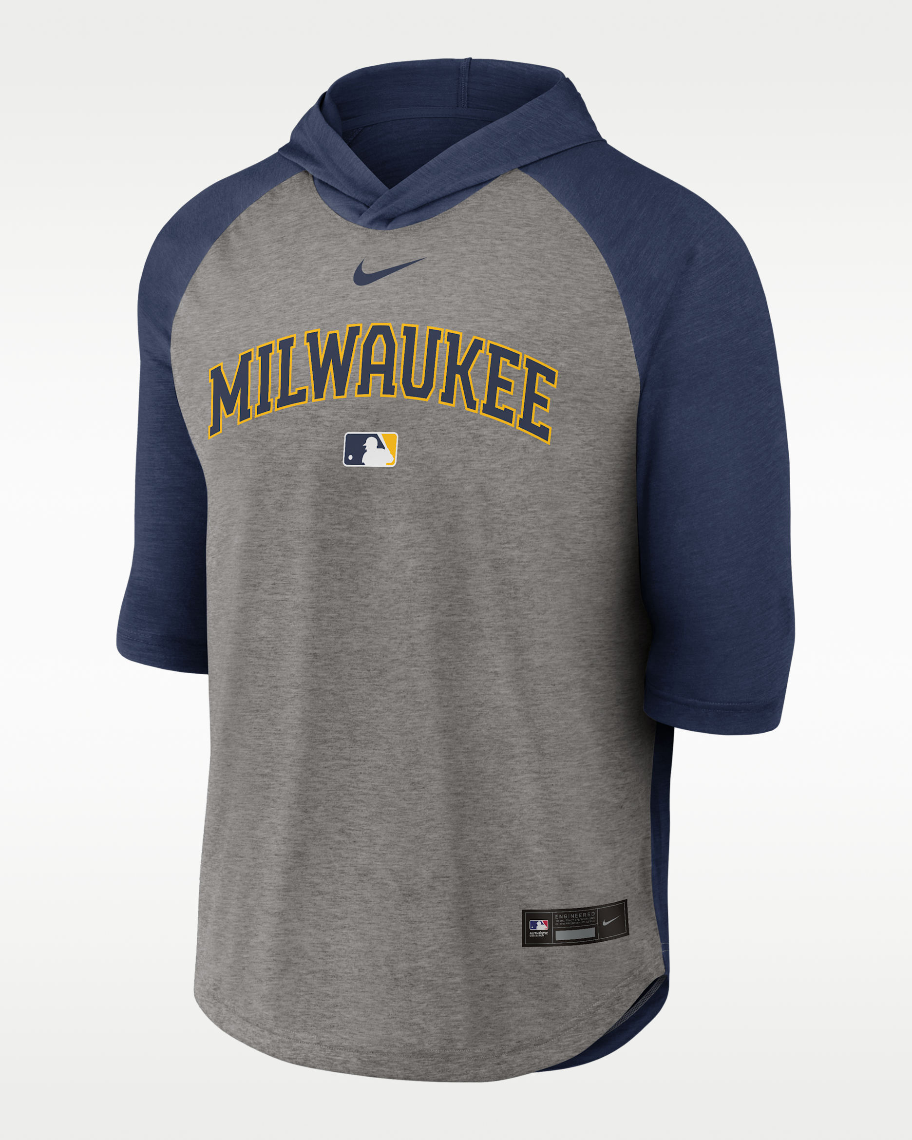 Milwaukee Brewers Authentic Collection Flux Men's Nike Dri-FIT MLB 3/4-Sleeve Hooded T-Shirt - Navy