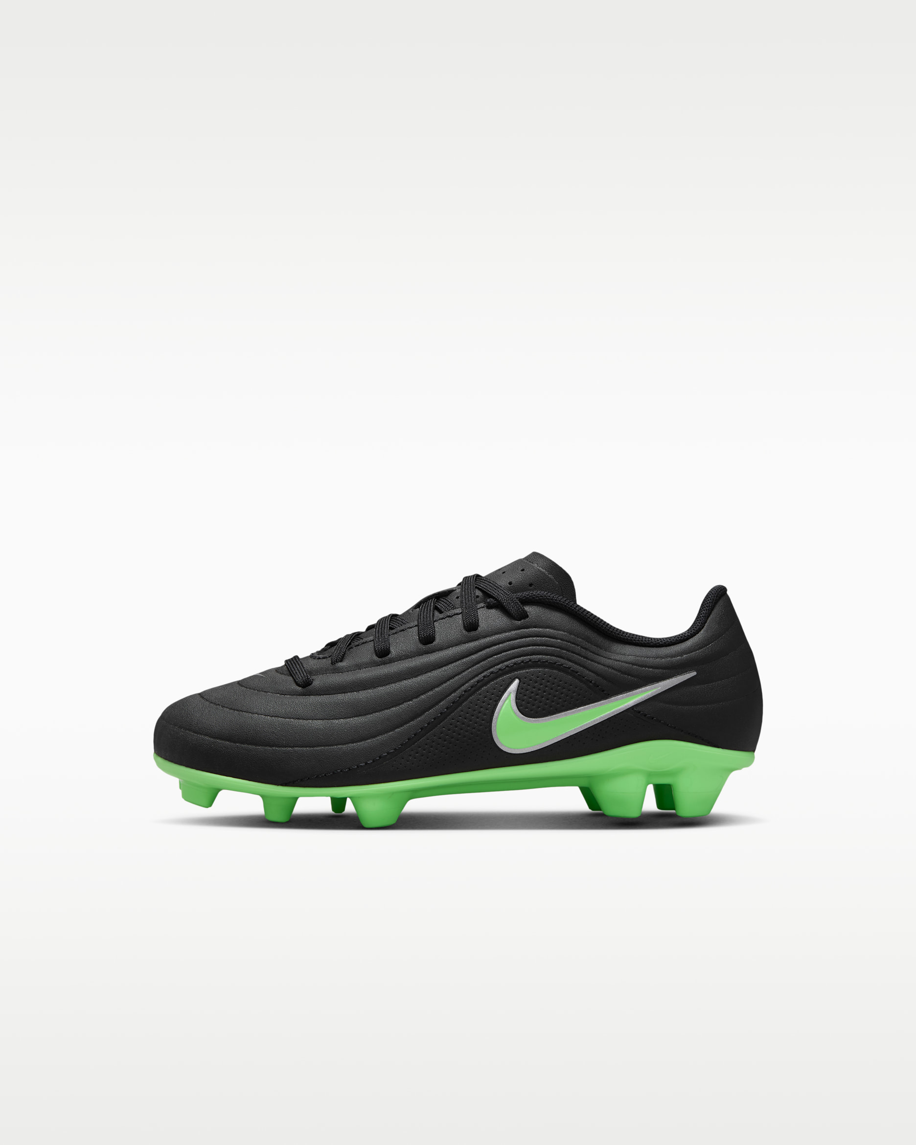 Tacos de futbol para terrenos múltiples de corte low para niños de preescolar Nike Jr. Tiempo Maestro Club - Negro/Negro/Verde ilusión