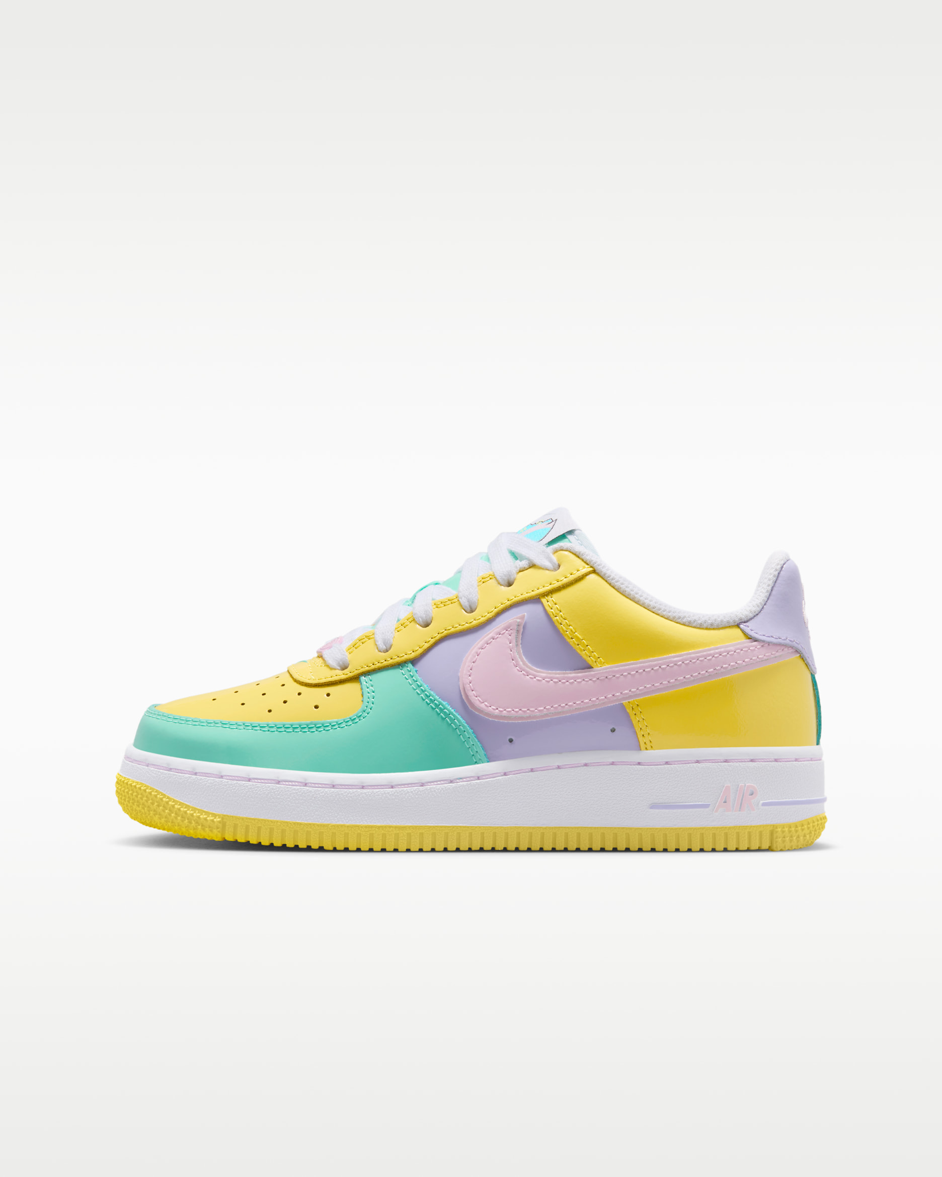 Nike Air Force 1 Big Kids' Shoes - Yellow Pulse/Hydrangeas/Emerald Rise/Pink Foam