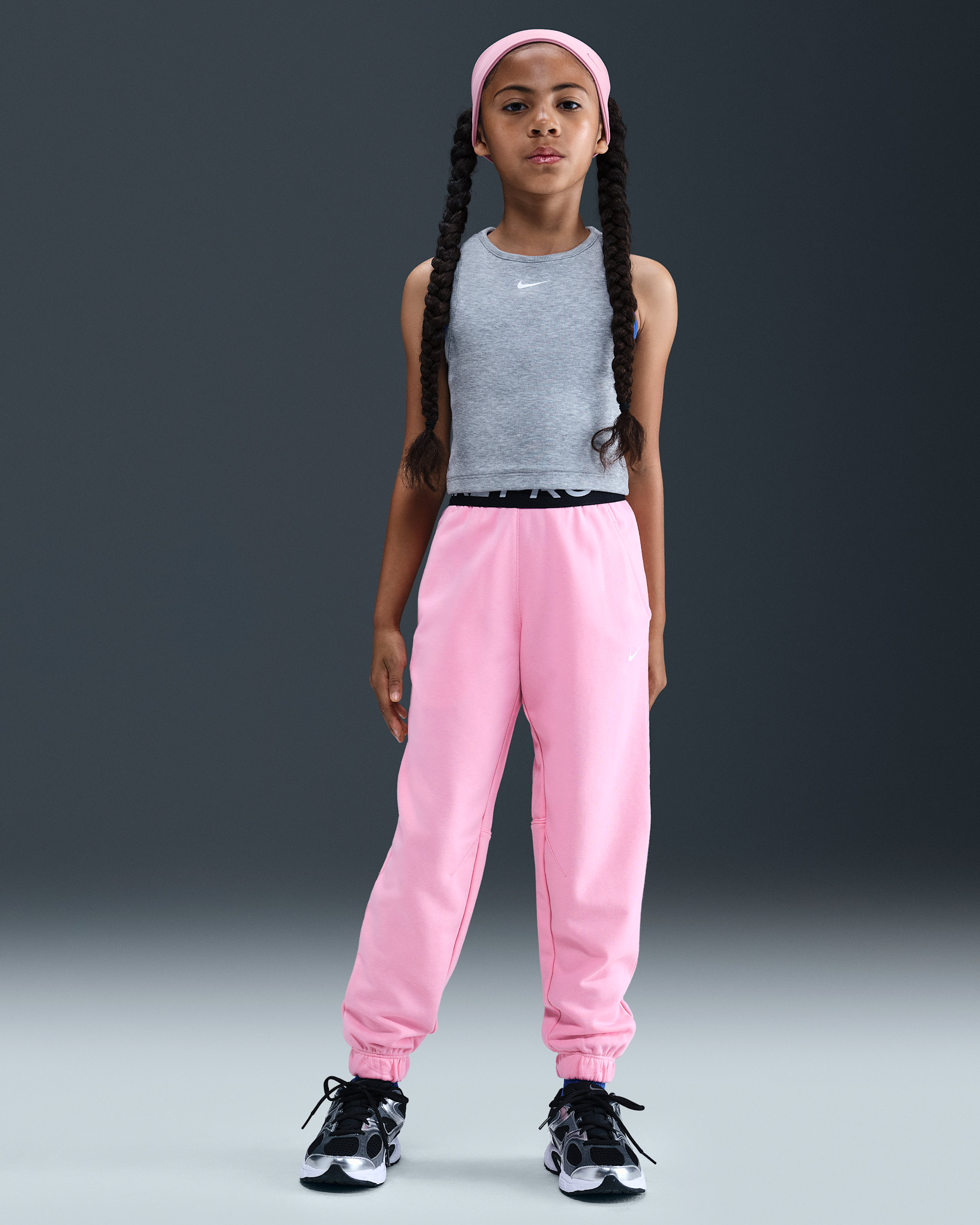 Nike Pro Fleece Big Kids' (Girls') Dri-FIT Joggers - Medium Soft Pink/Medium Soft Pink/Black/White