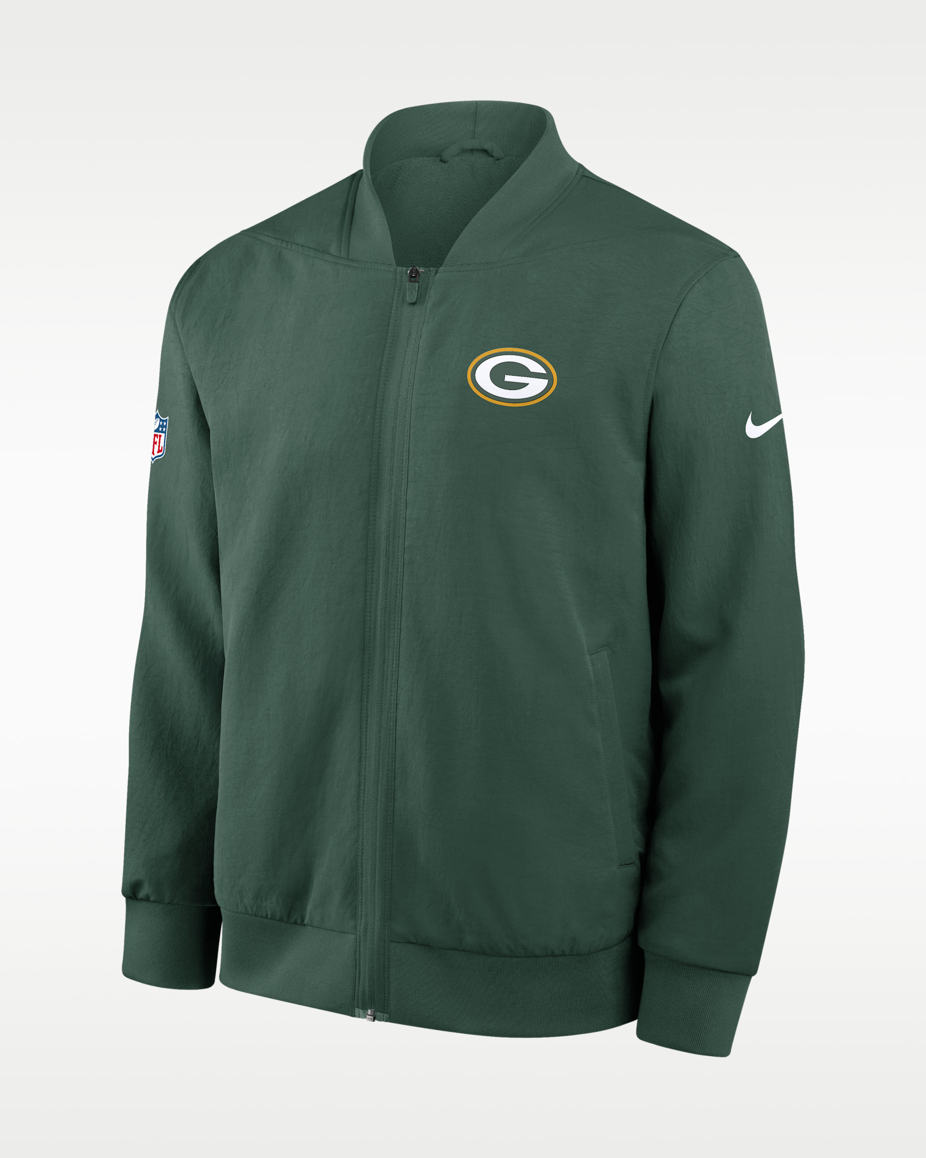 Chamarra bomber Nike de la NFL de cierre completo para hombre Green Bay Packers Sideline - Verde