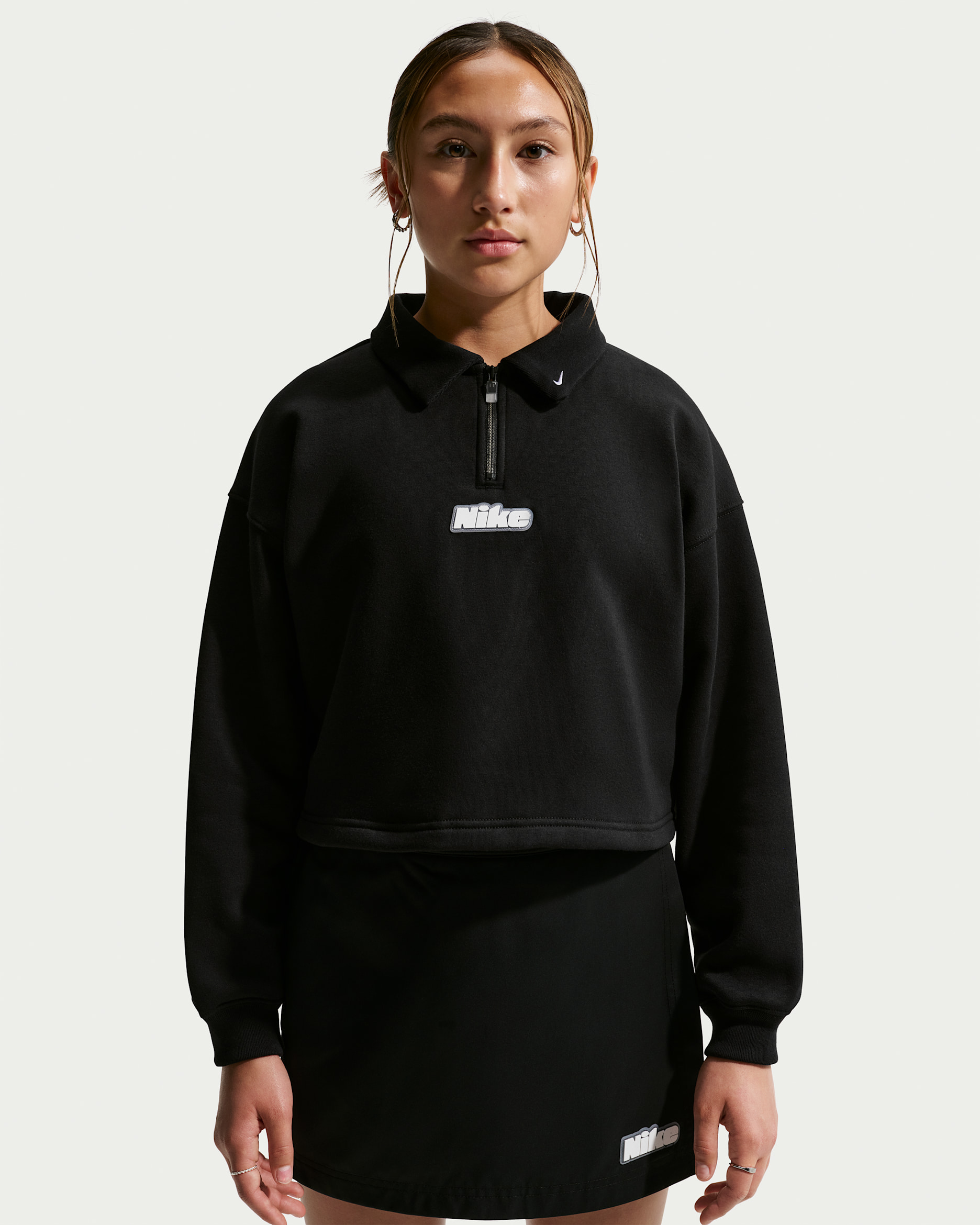 Nike Sportswear Studio Fleece Older Kids' (Girls') Quarter-Zip Top - Black/White