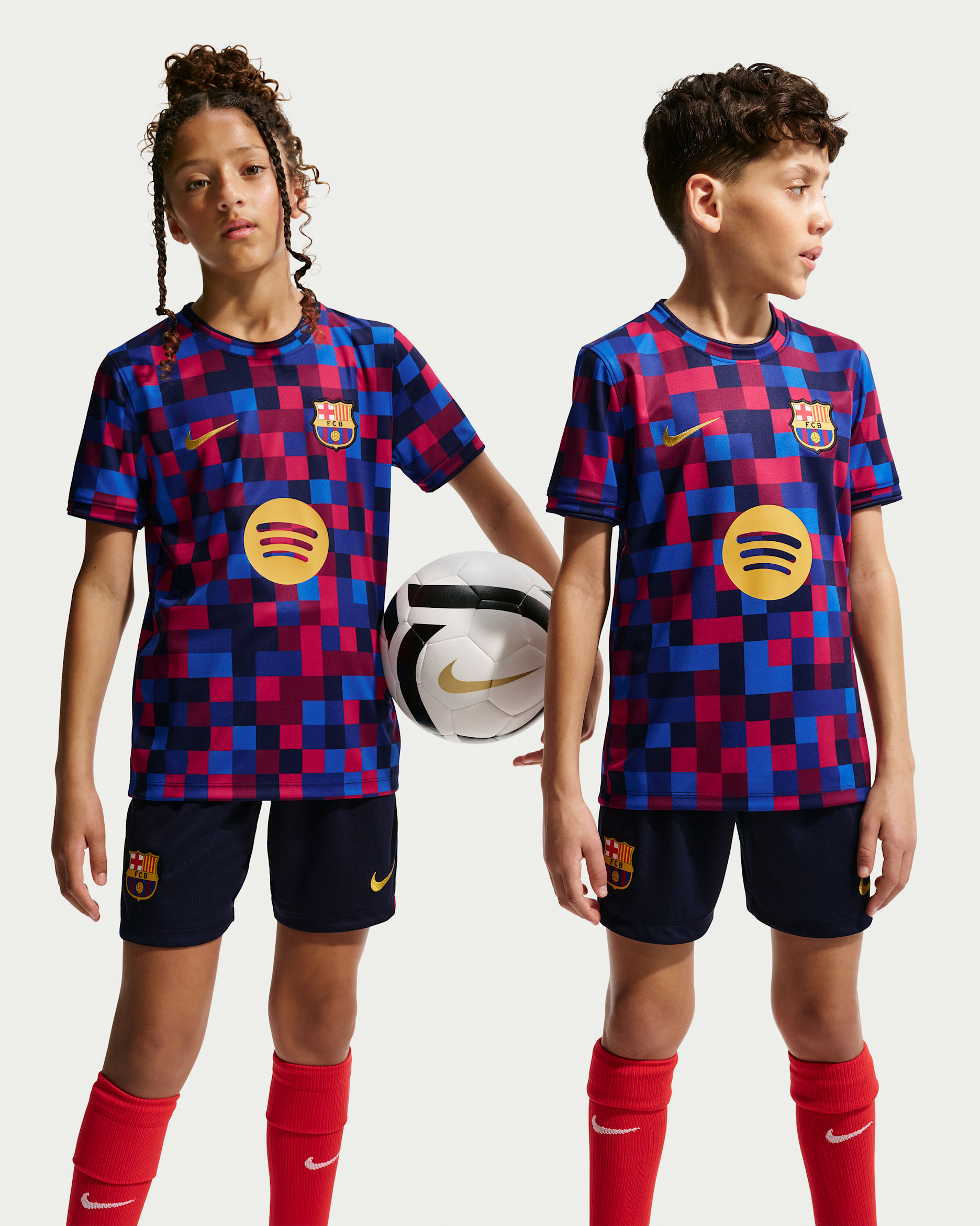 FC Barcelona Older Kids' Nike Dri-FIT Football Pre-Match Top - Noble Red/Noble Red/Blackened Blue/Mineral Yellow
