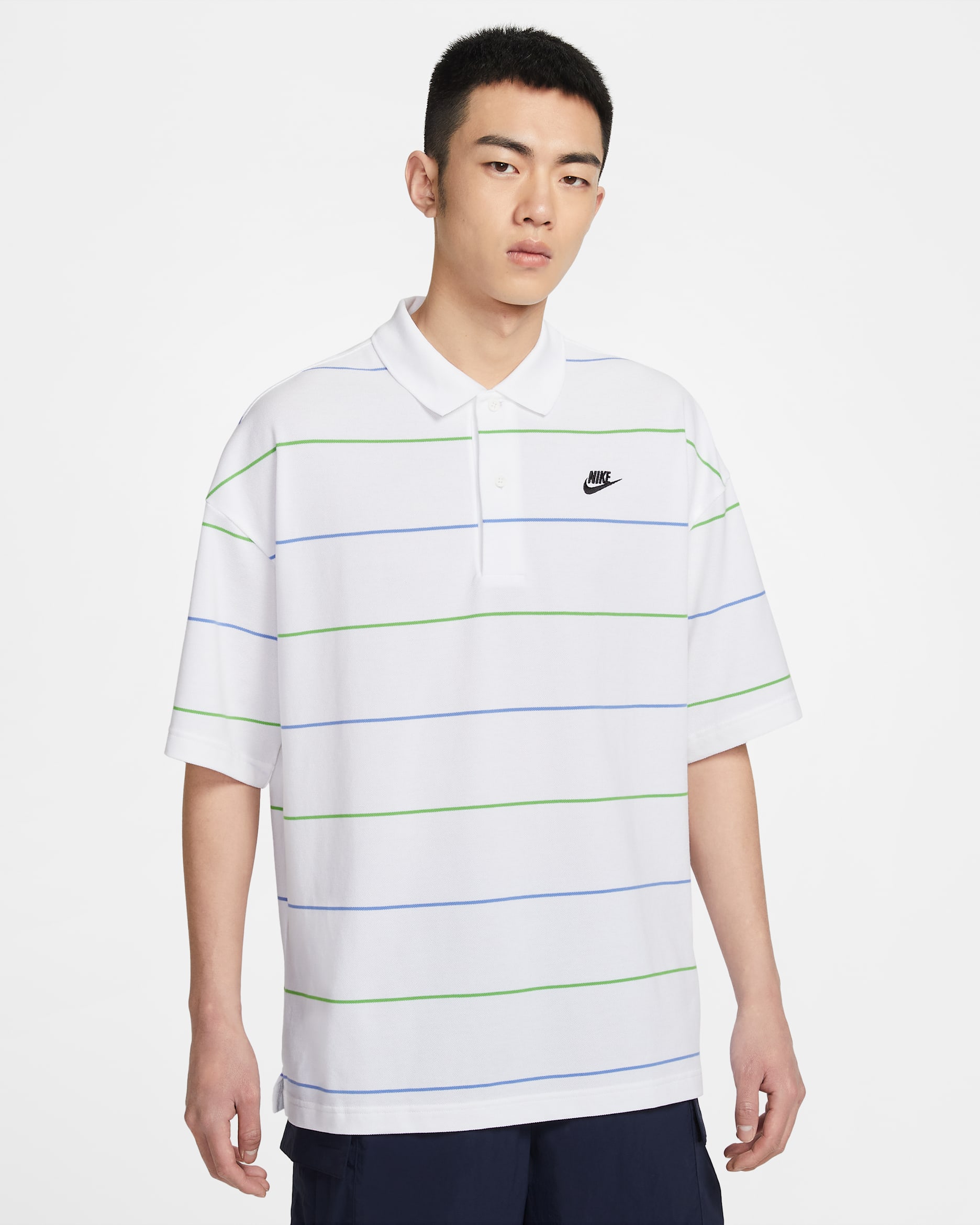 Nike Sportswear Club Men's Oversized Striped Polo - White/Black