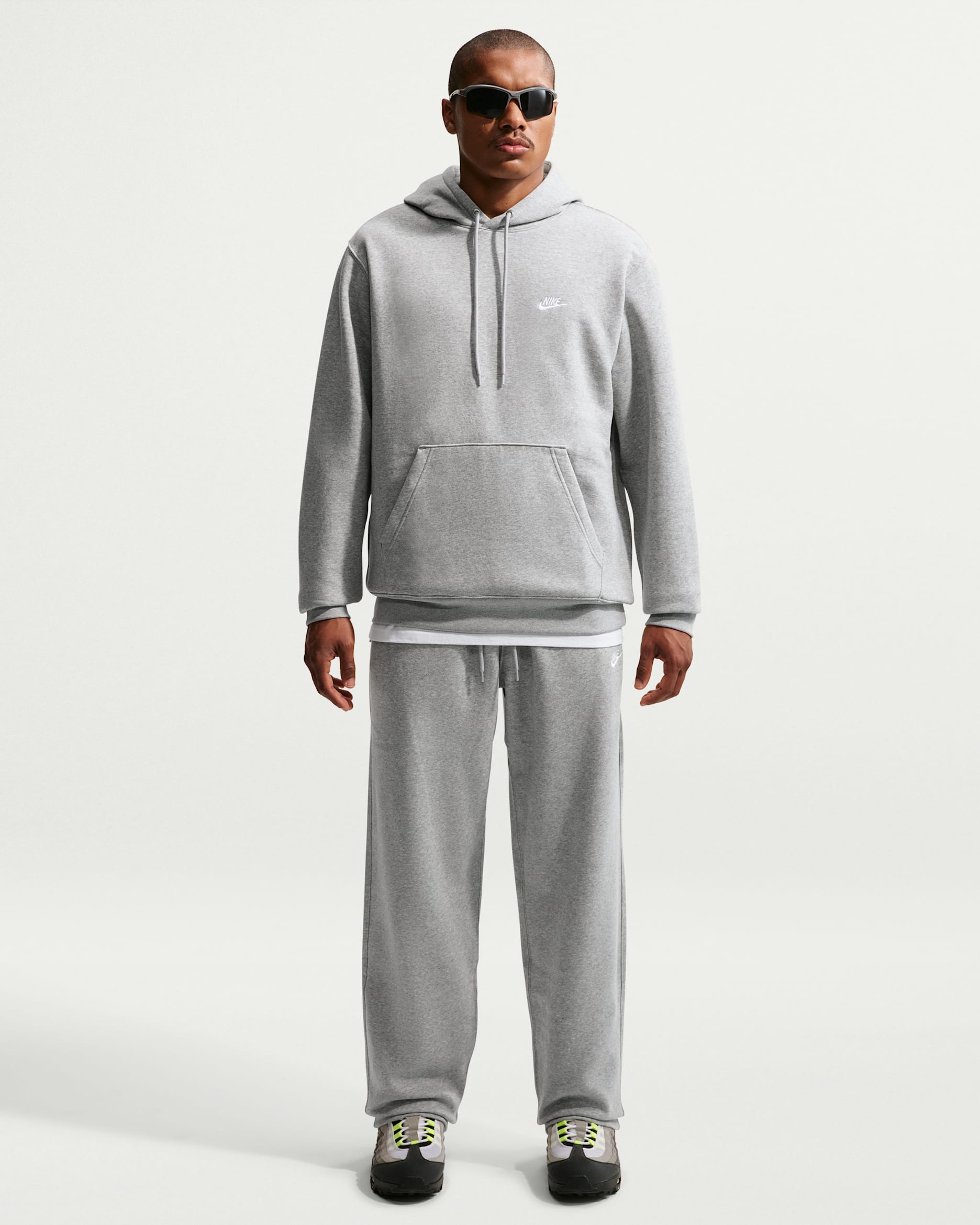 Nike Club Men's Open-Hem Fleece Trousers - Dark Grey Heather/Light Smoke Grey/White