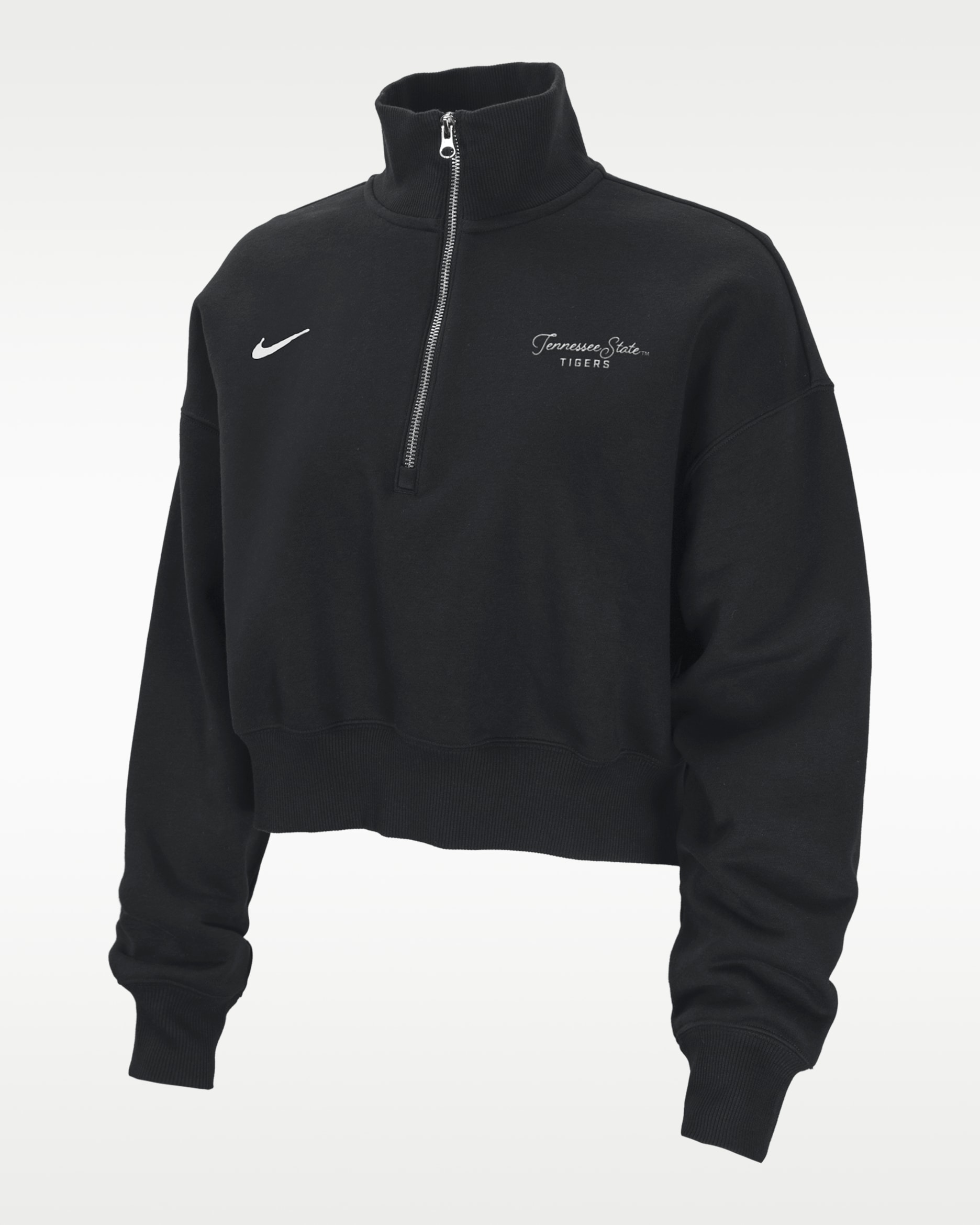Sudadera con cierre de 1/4 cropped para mujer Nike College Phoenix Fleece (Tennessee State University) - Negro