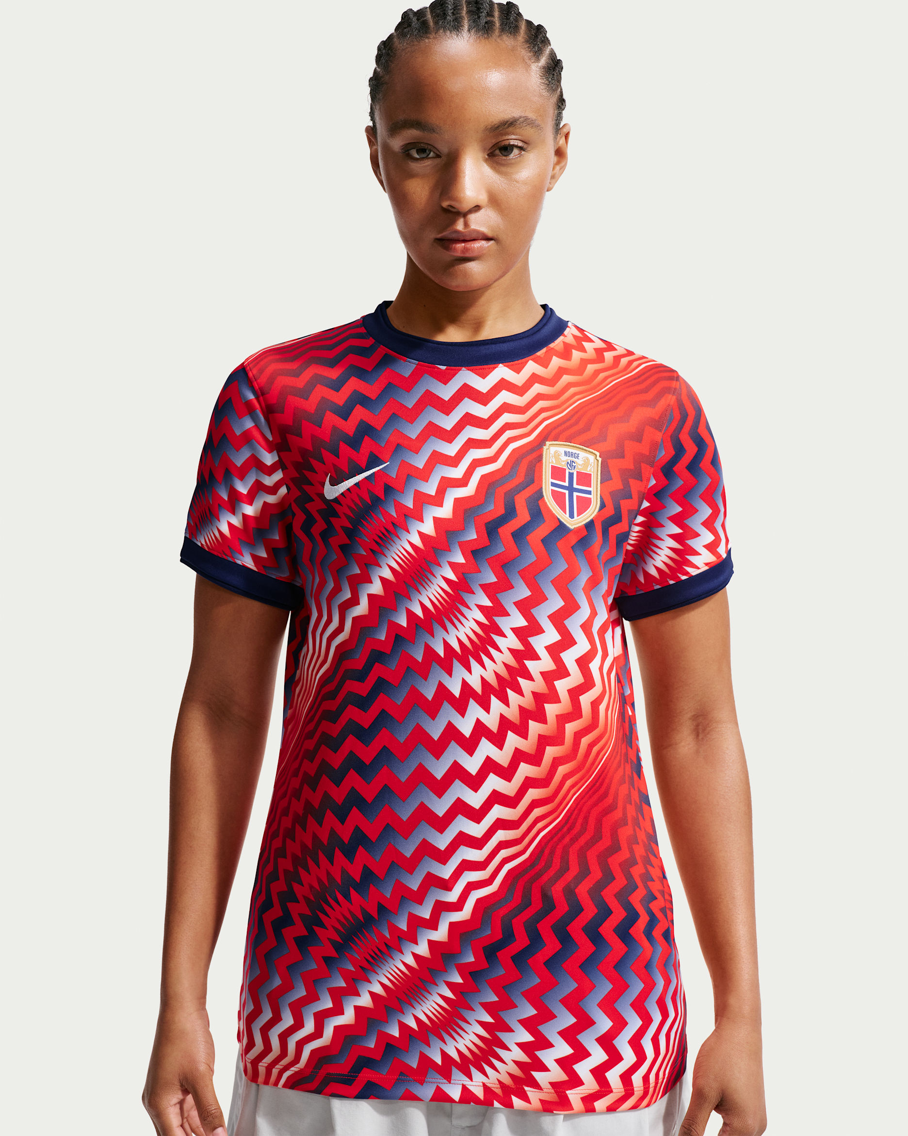 Norway Women's Nike Dri-FIT Soccer Pre-Match Short-Sleeve Top - Chile Red/Blue Void/White