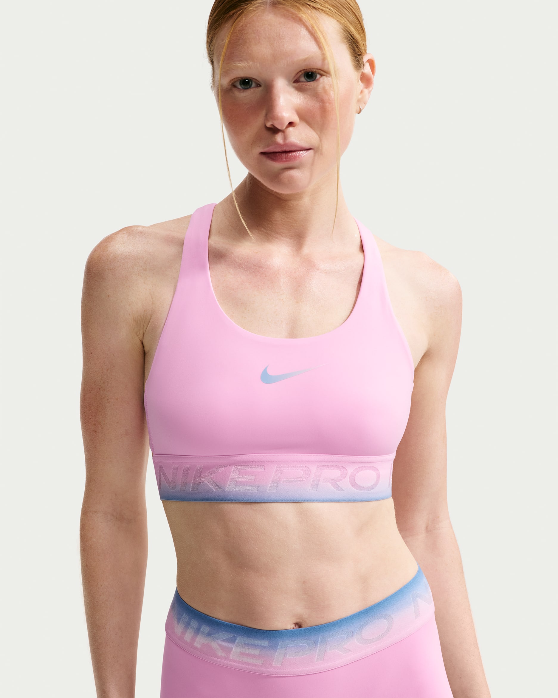 Nike Pro Women's Light-Support Non-Padded Sports Bra - Pink Rise/Pink Rise/Work Blue/Work Blue