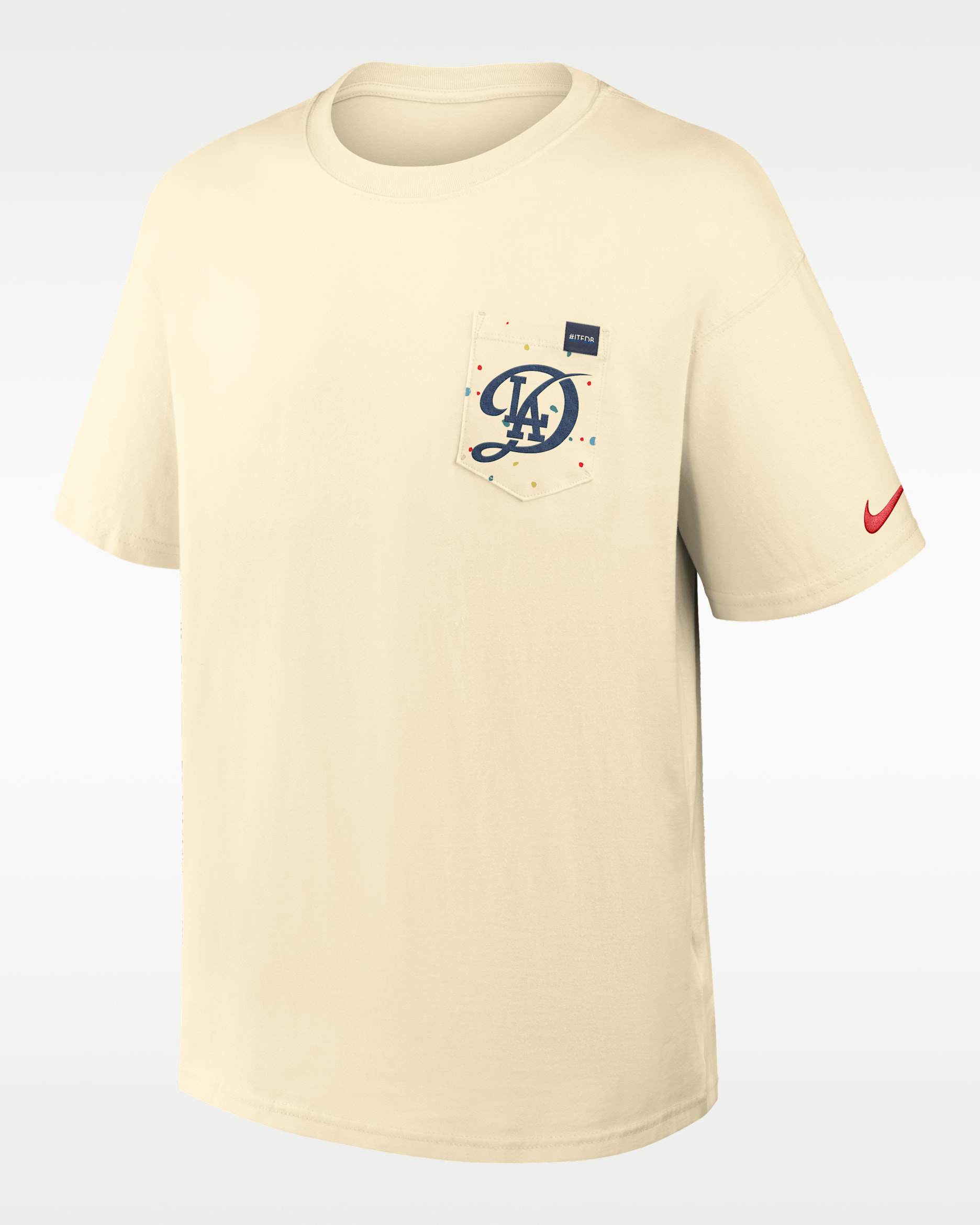 Playera Nike de la MLB para hombre Los Angeles Dodgers City Connect 2-Hit Max90 Pocket - Leche de coco