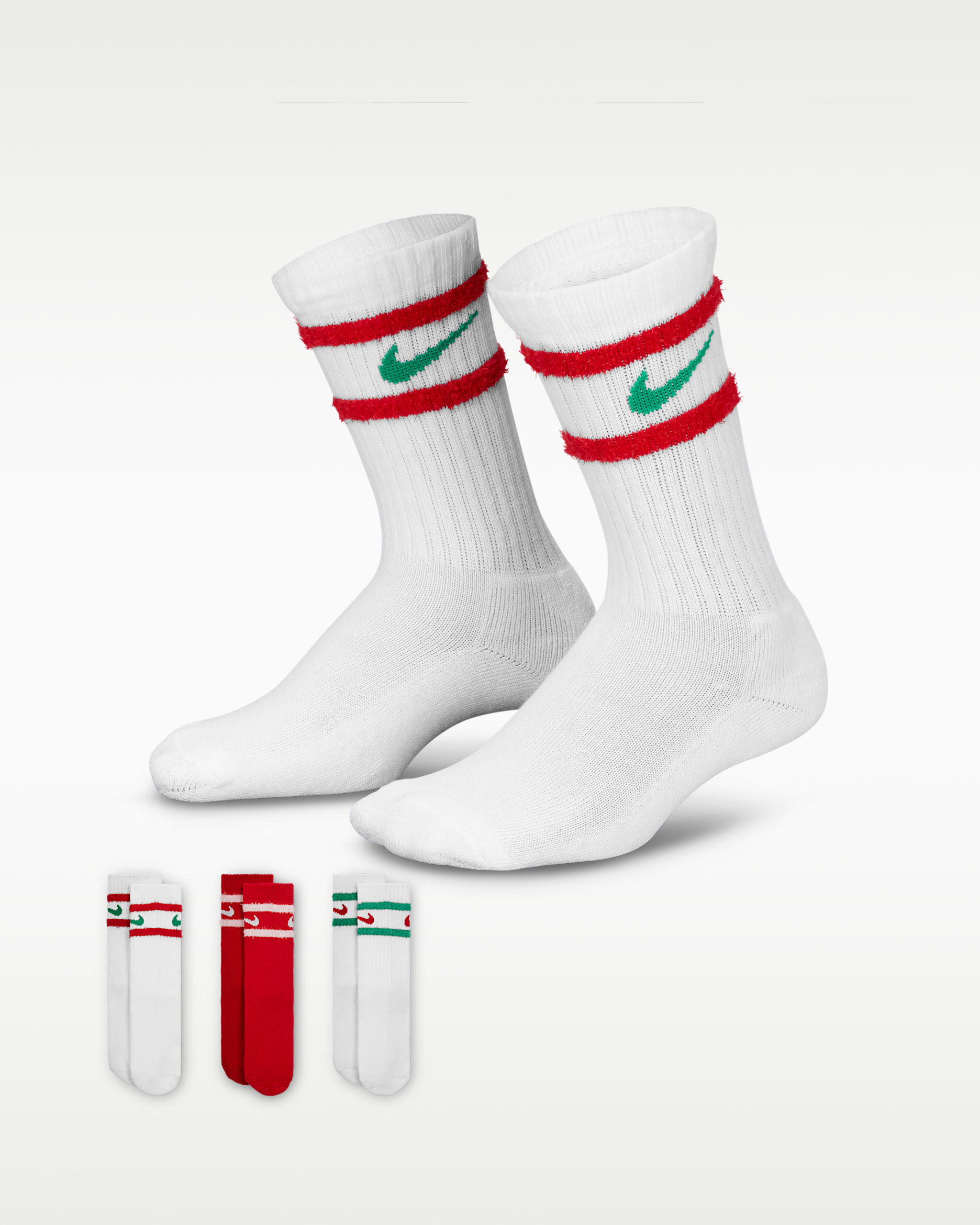 Calcetas para niños talla pequeña Striped Feather Nike (3 pares) - Blanco