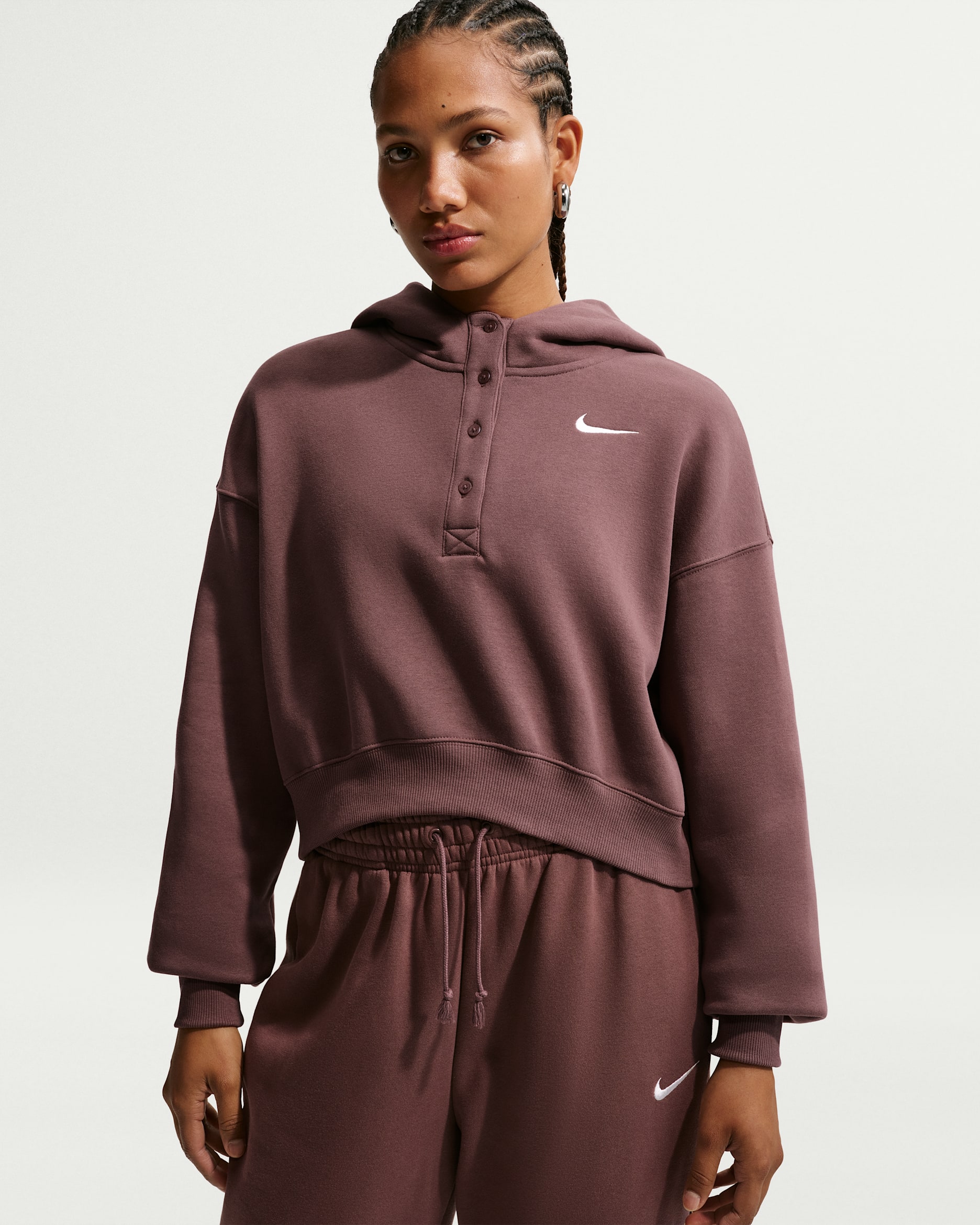 Sweat à capuche court et oversize Nike Sportswear Phoenix Fleece pour femme - Tattoo/Sail